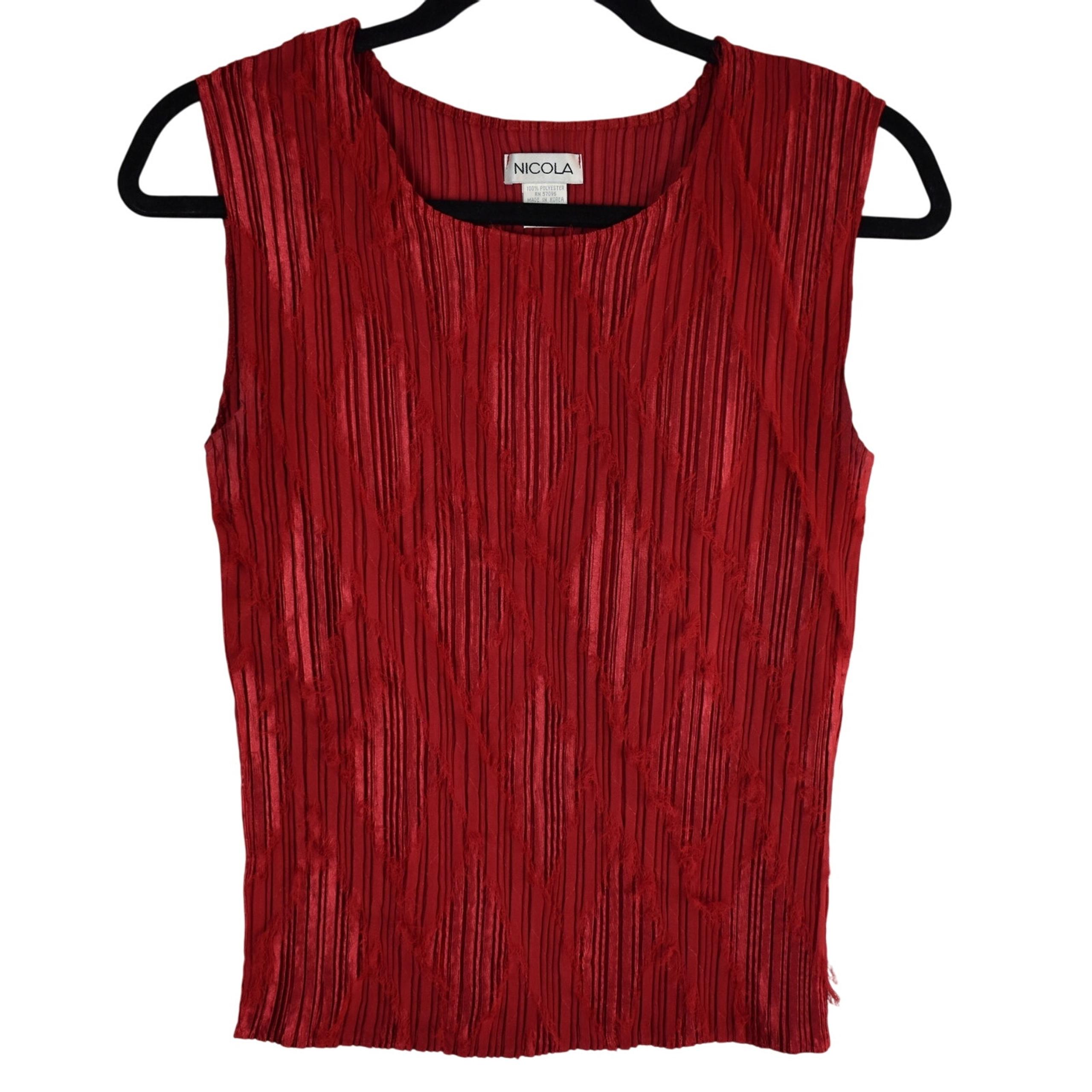 Vintage Nicola MEDIUM sleeveless red crinkle tank top blouse shirt avant garde