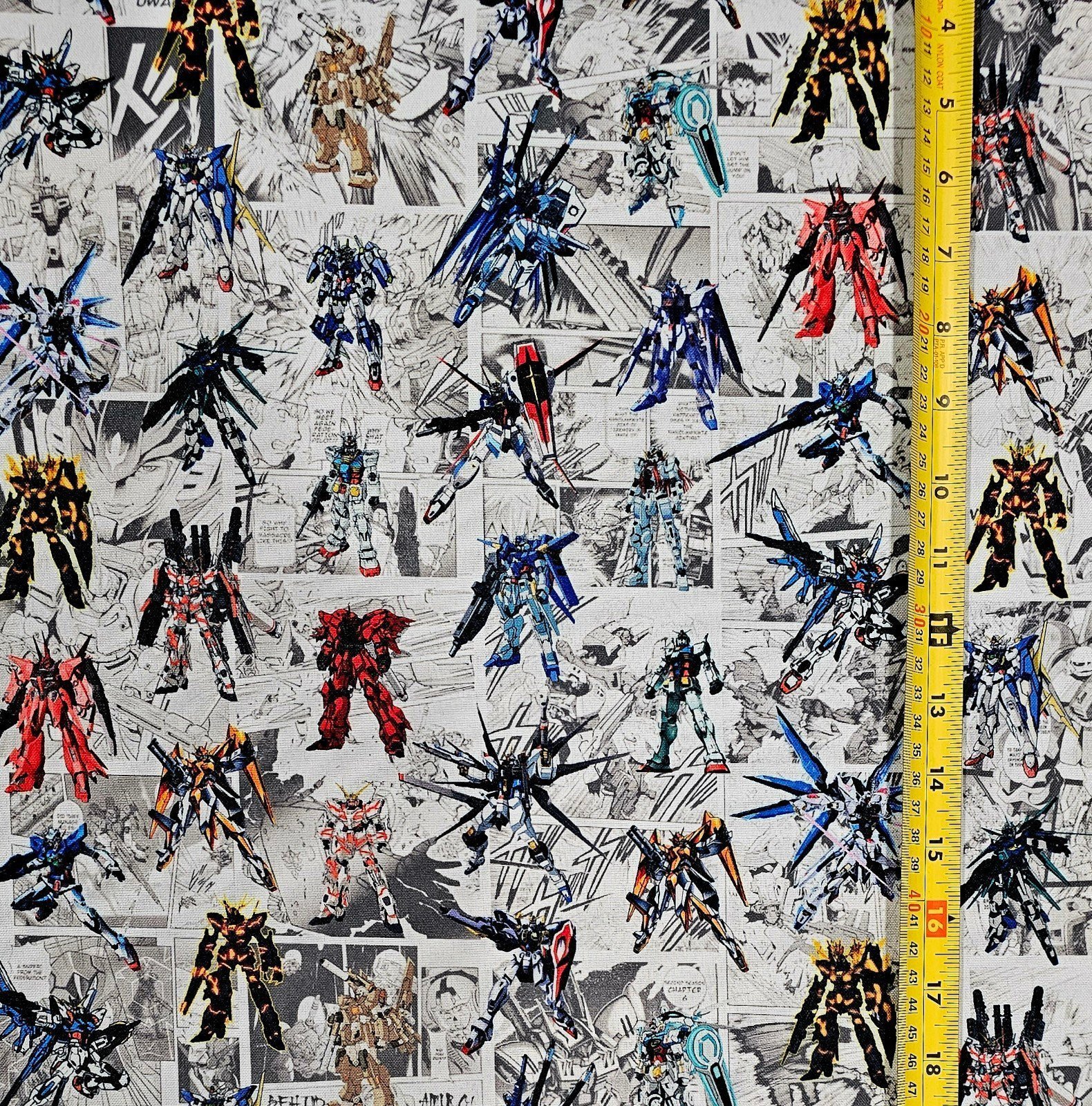 GUNDAM EVOLUTION ANIME BW MANGA BACKGROUND FABRIC 1 YARD