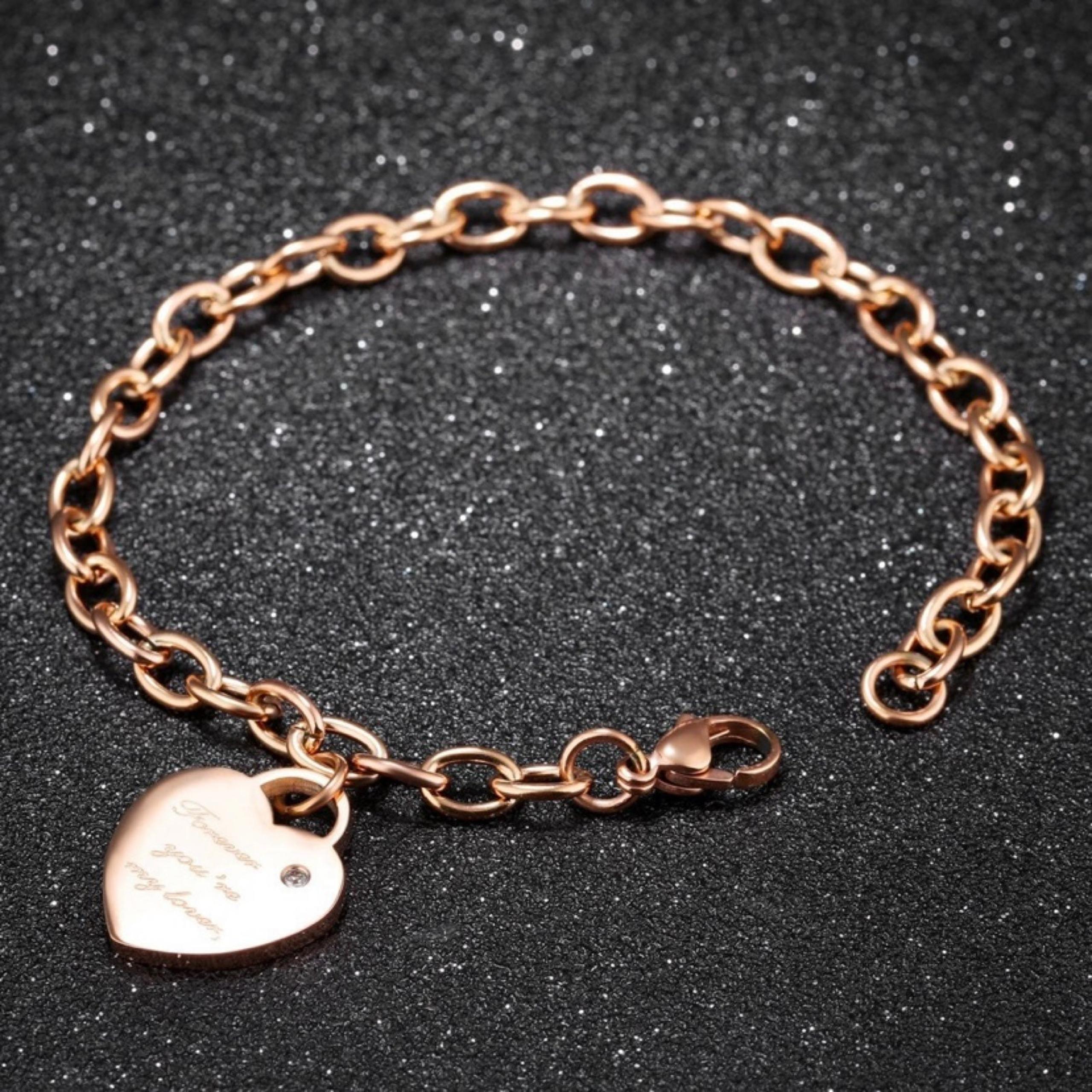 14K Rose Gold Plated Love Heart Charm Bracelet for Women - Independent