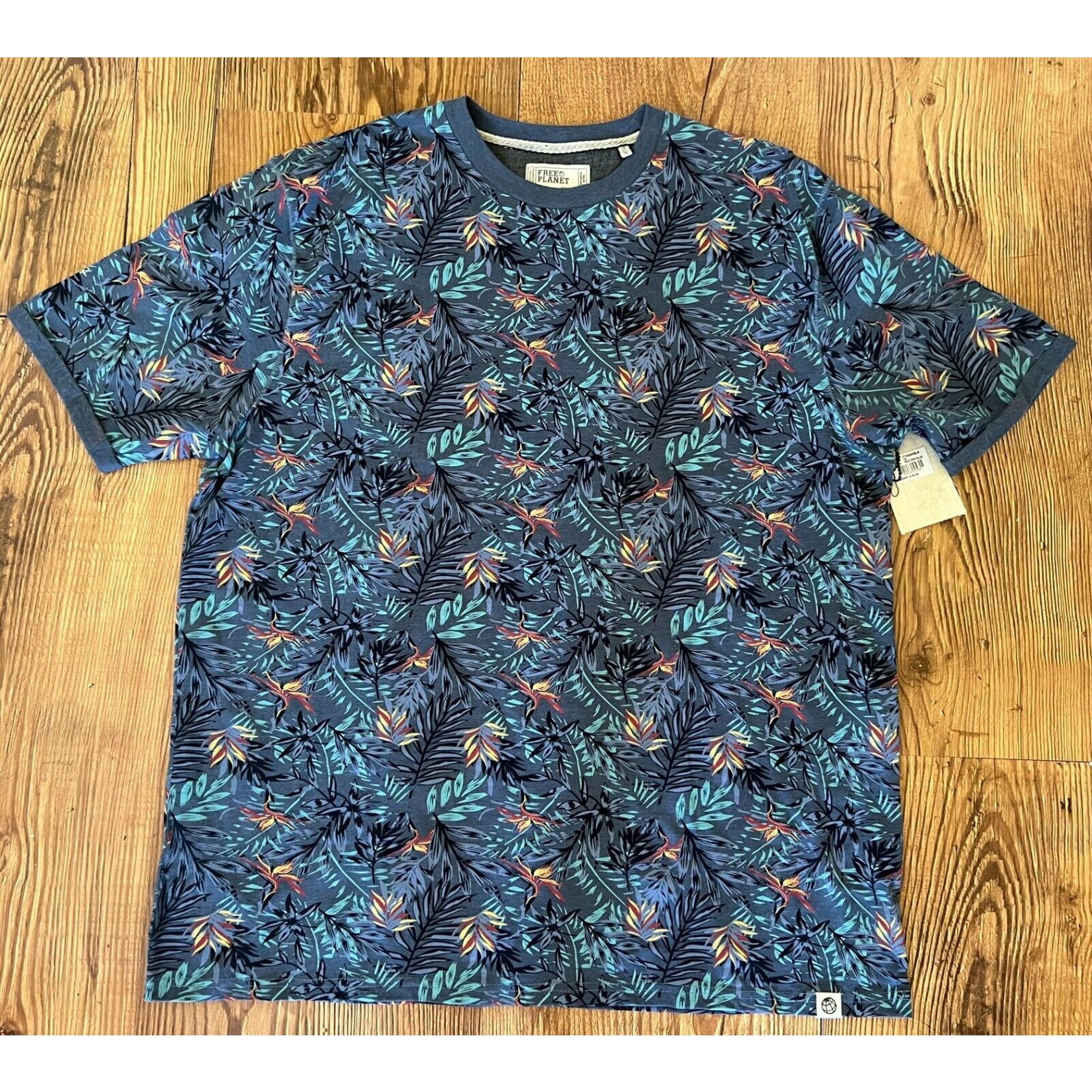 Free Planet Men's Blue Floral Design Short Sleeve Shirt Size 2XL NWT