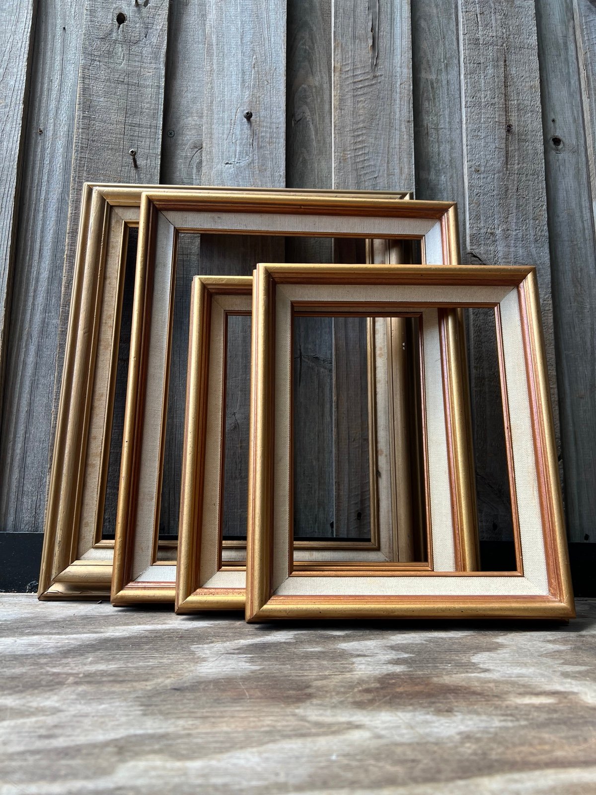VTG Mexican Picture Frames Linen Liner Ornate Gold Beveled Wood Lot 8x10 11x14