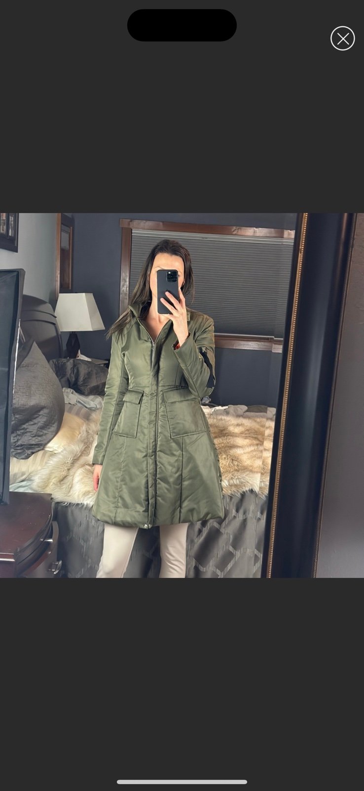 Storets Army Green Puffer Zipper Jacket Coat XS/S
