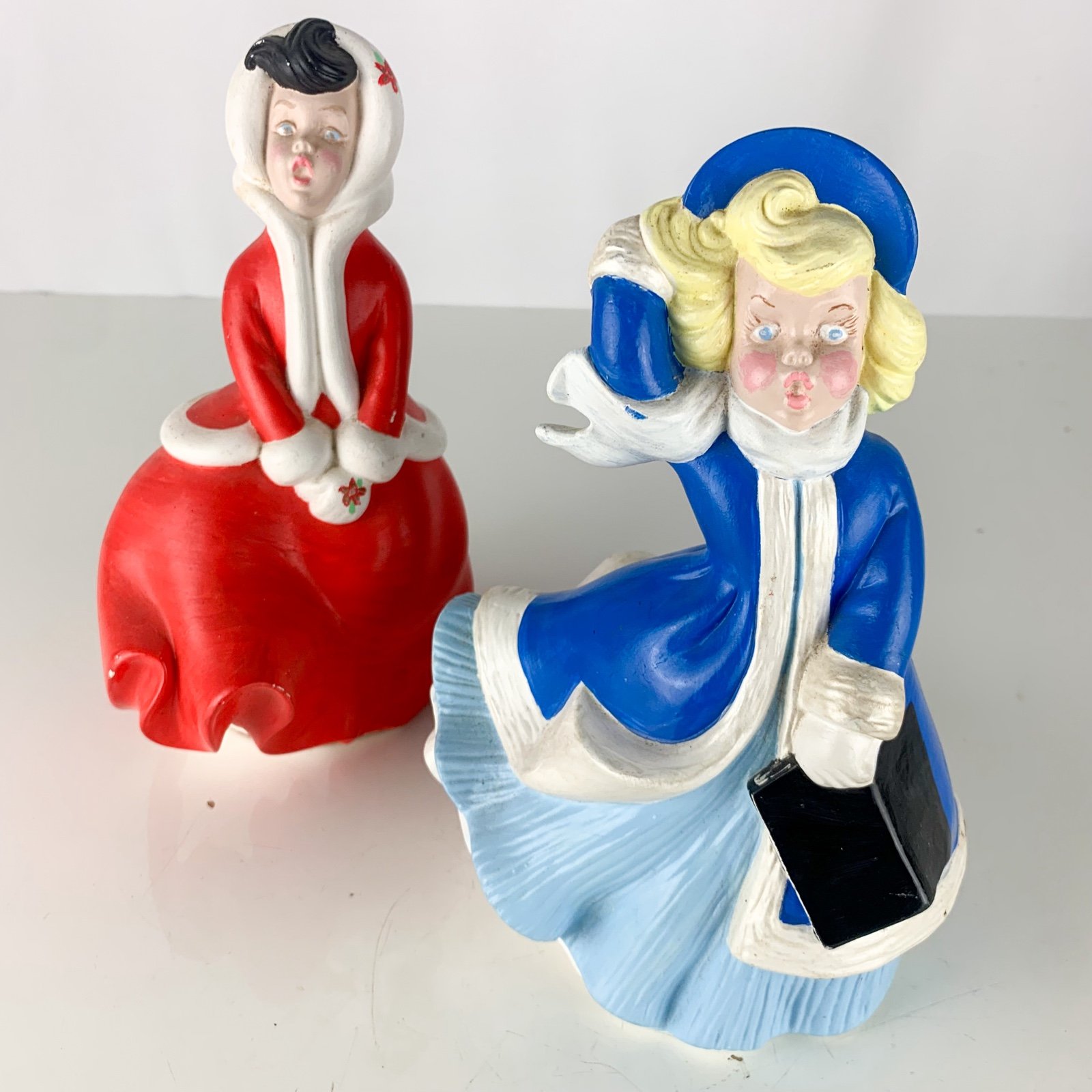 Vintage Winter Christmas Girl Carolers Singing Ceramic Hand Painted Kitschy Mcm