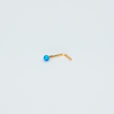 Solid 14kt gold nose piercing with ocean blue opal 20 gauge New