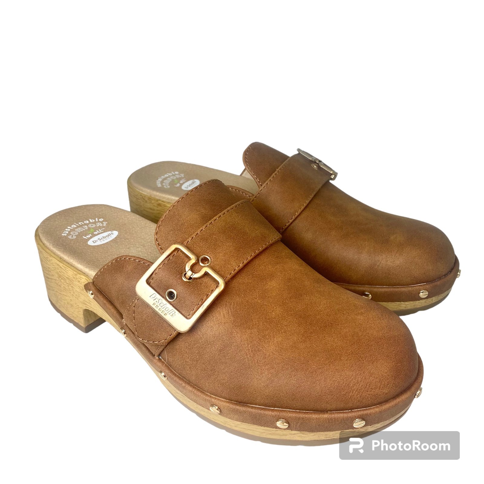 Dr. Scholl’s Cassidy Brown Classic Platform Clogs with Gold Detailing New