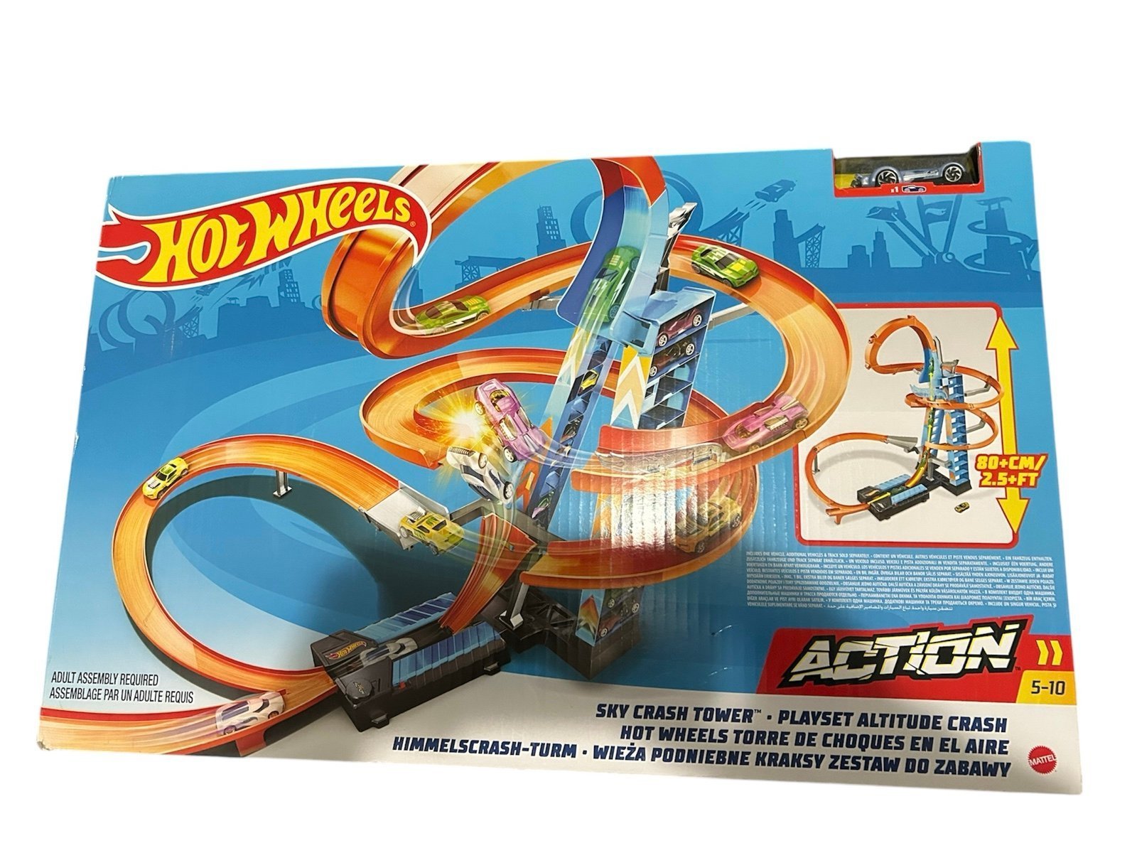 Hot Wheels Toy Car Track Set, Sky Crash Tower