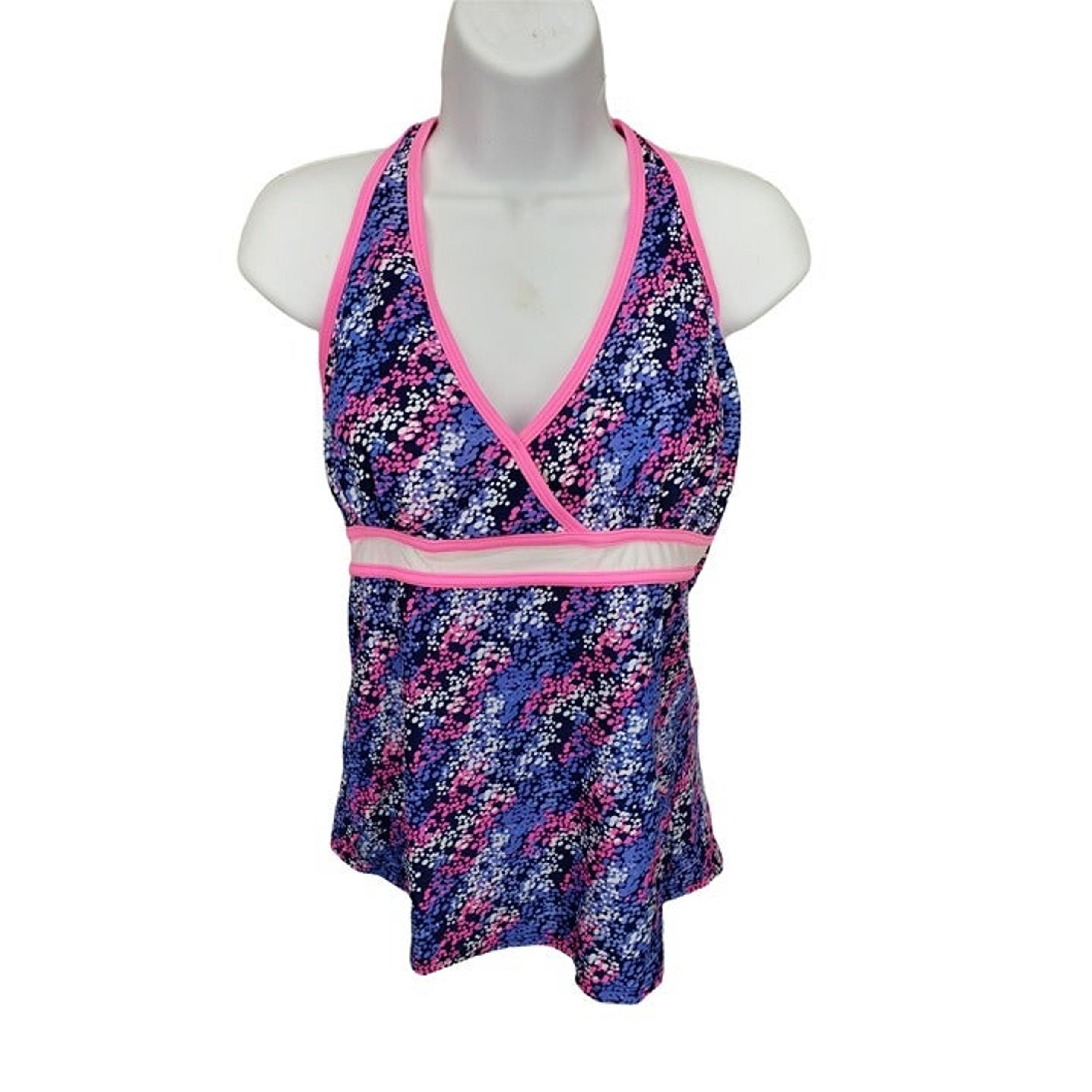 Athletech Women's Purple Pink Halter Tankini Bathing Suit Swimwear Size 14