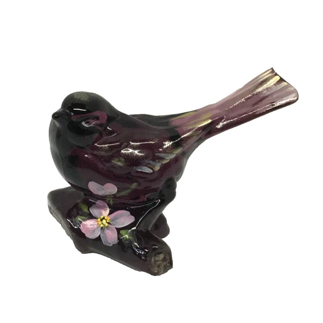 Fenton Aubergine Purple Brushed Gold Bird on Branch Vintage Figurine