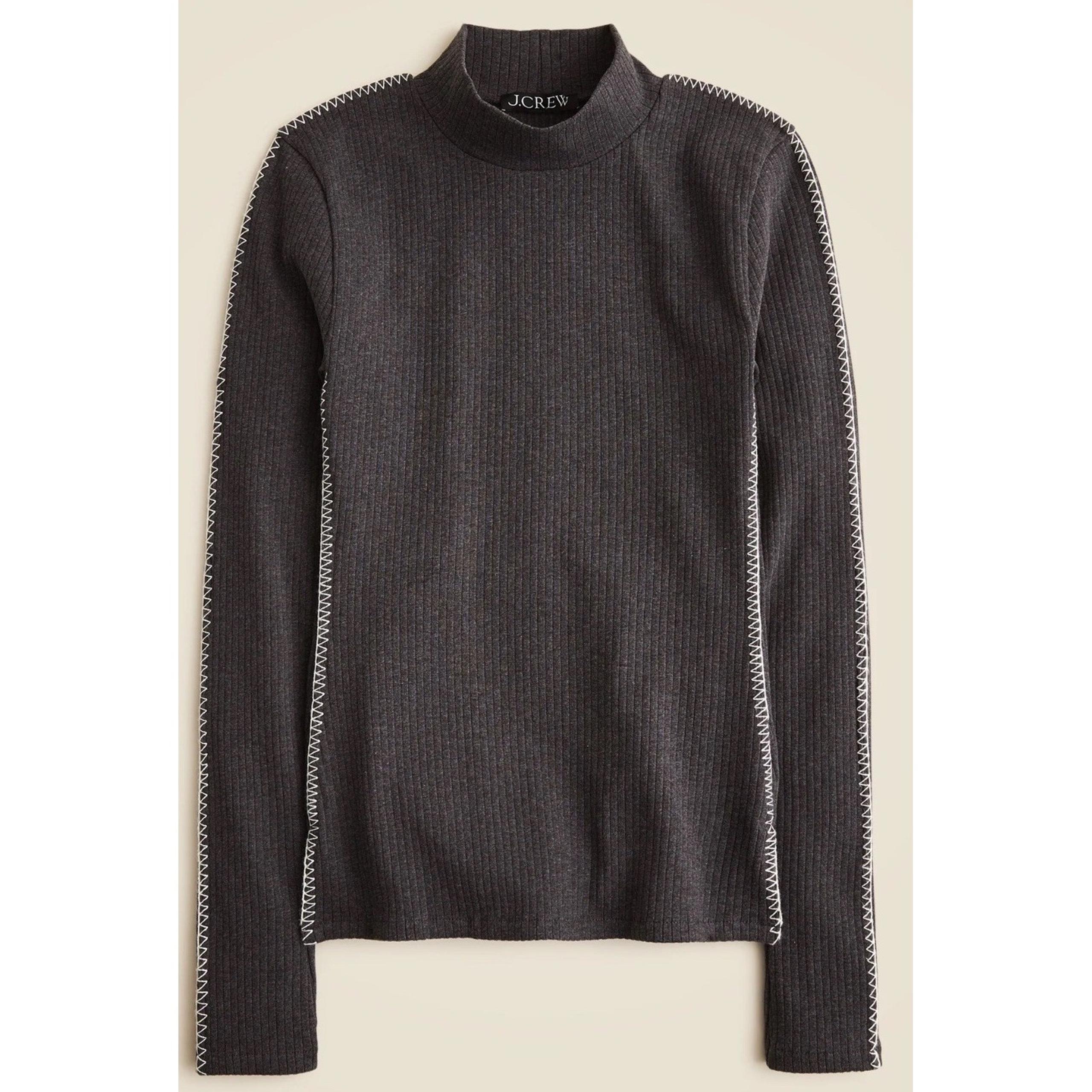 J. Crew Women's Premium Rib Turtleneck with Whipstitch Dark Gray L CF279 New