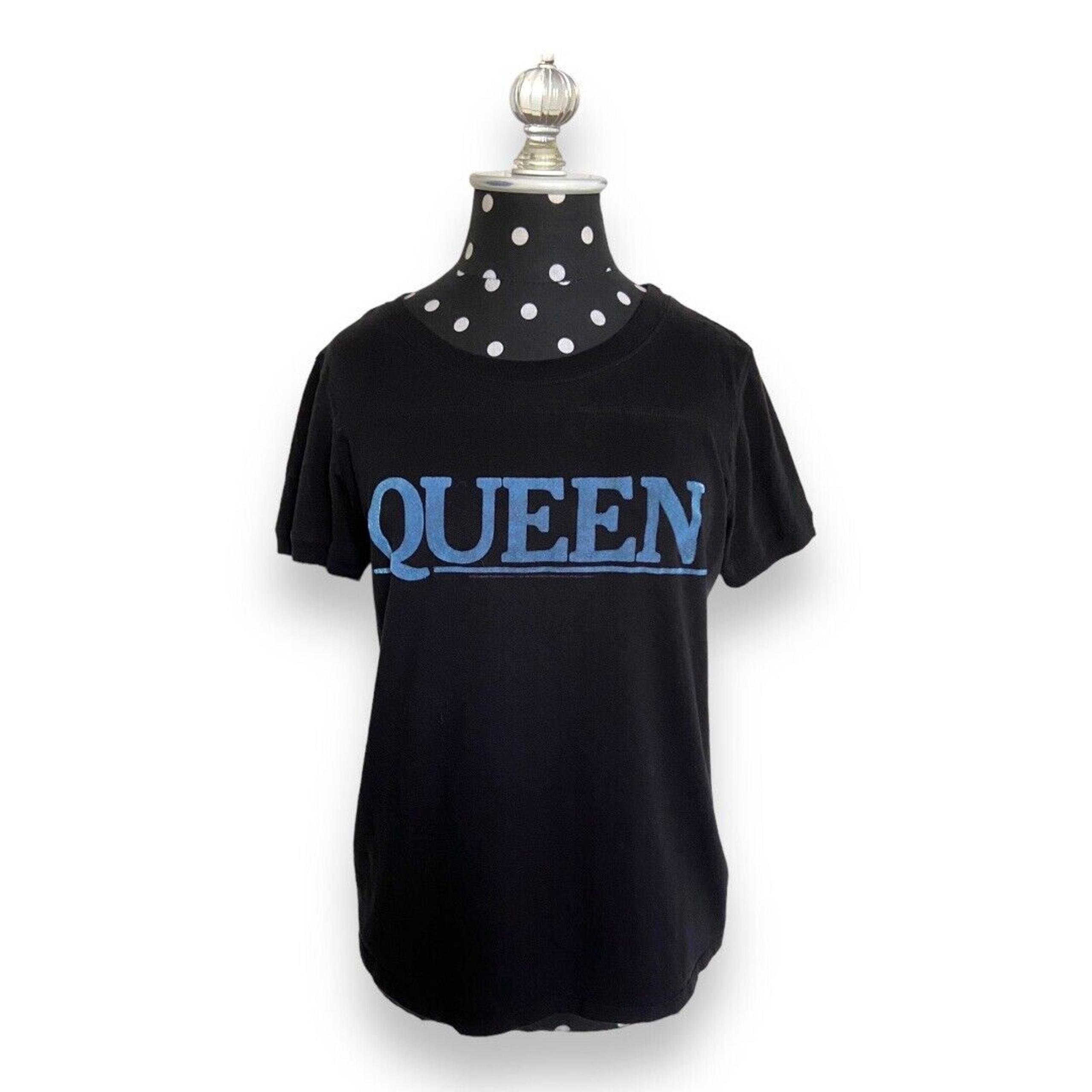 Bravado Womens Tee Sz M QUEEN Band Tee Black Blue Flocked 1980 The Game