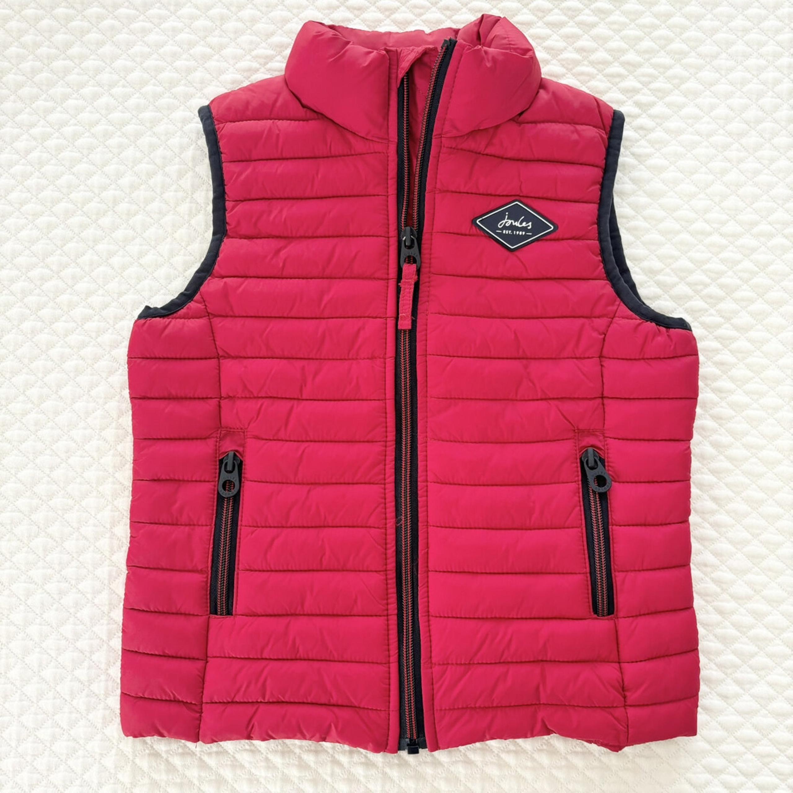 Joules Red and Navy Zip-up Puffer Vest, Size 5Y