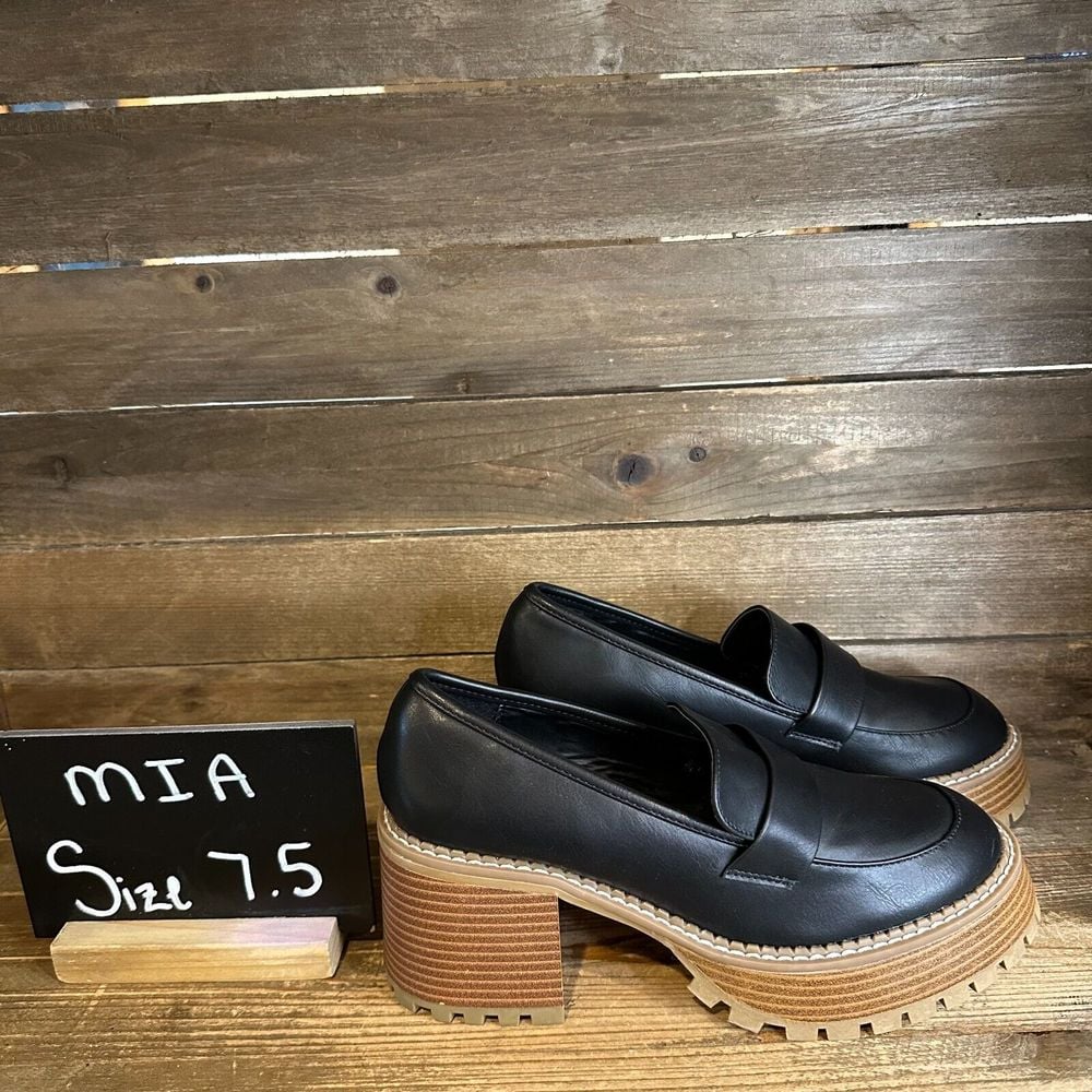 Womens Mia Dalilah Black Faux Leather Chunky Platform Penny Loafers Size 7.5 M