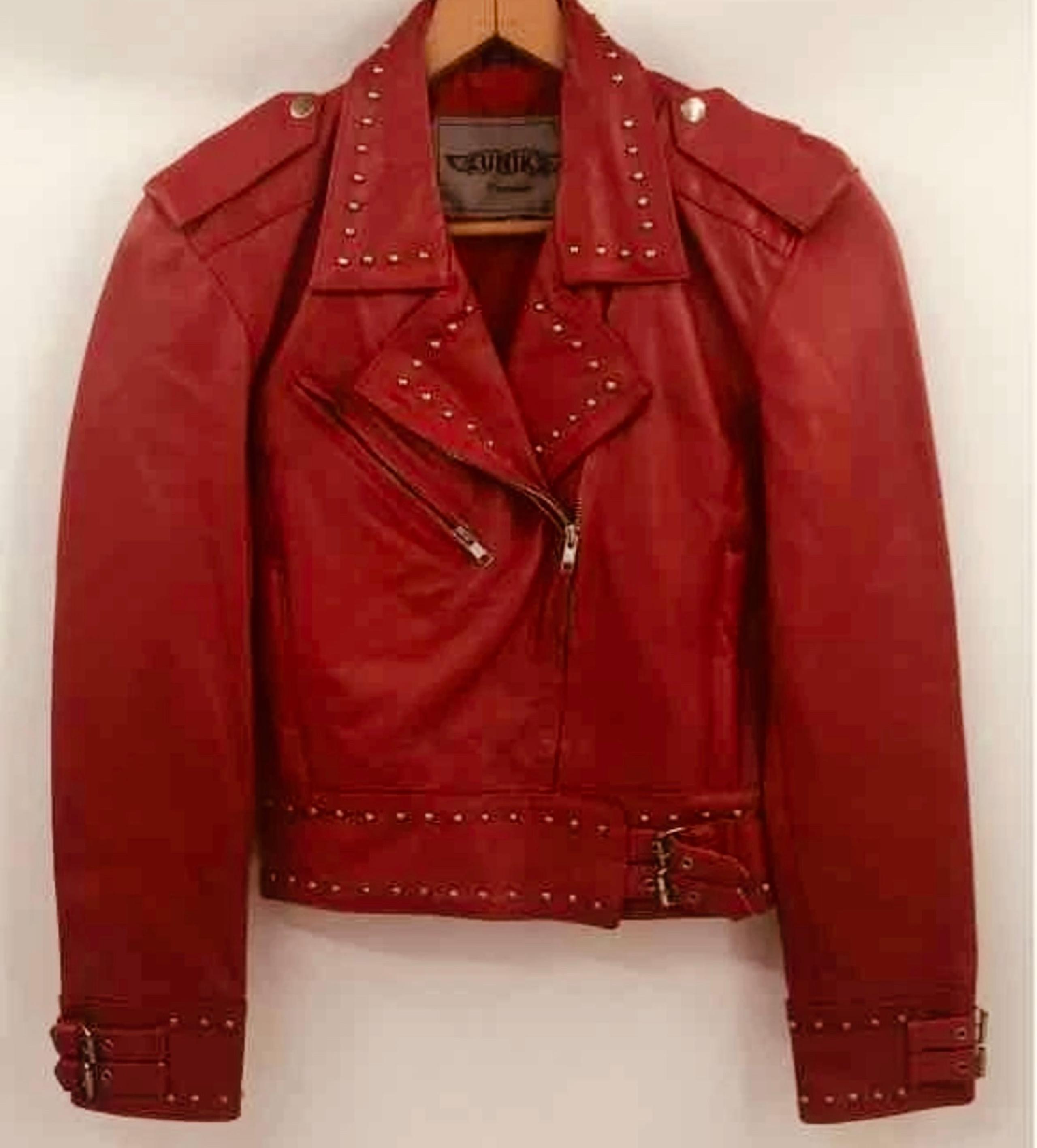 red studded leather moto jacket - XS - Unik