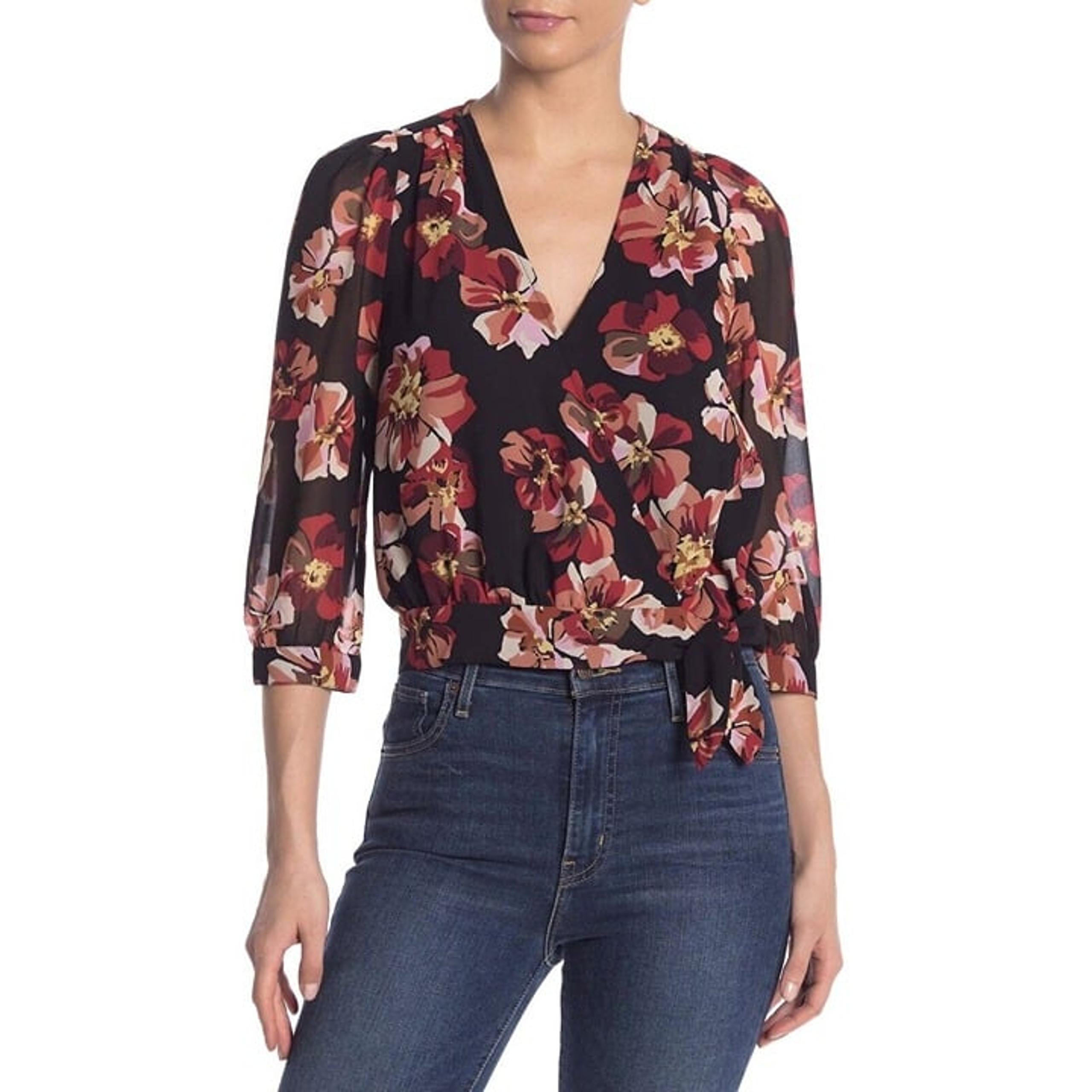 Madewell Floral 3/4 Sleeve Wrap Blouse XS NWT $80