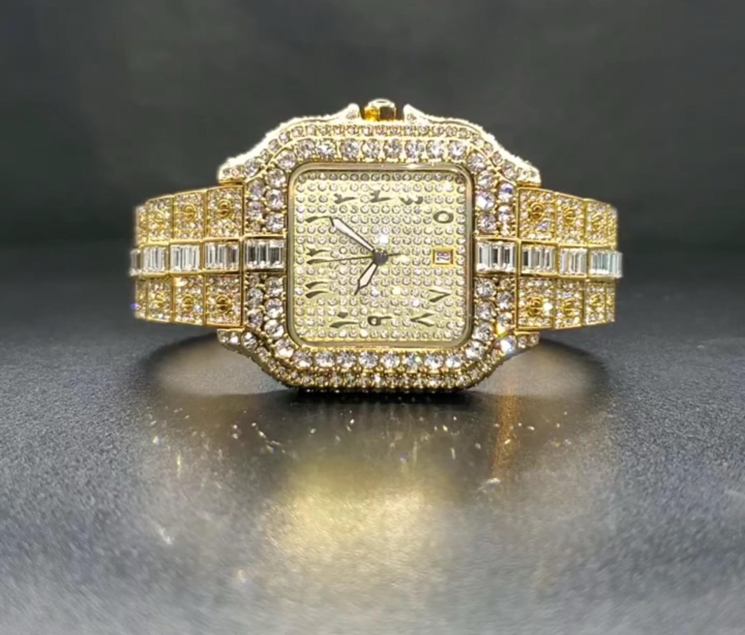 Men's Moissanite BustDown 10k Gold Plated Arabic Dial