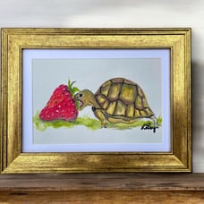Strawberry & Tortoise framed watercolor print by artist, me!