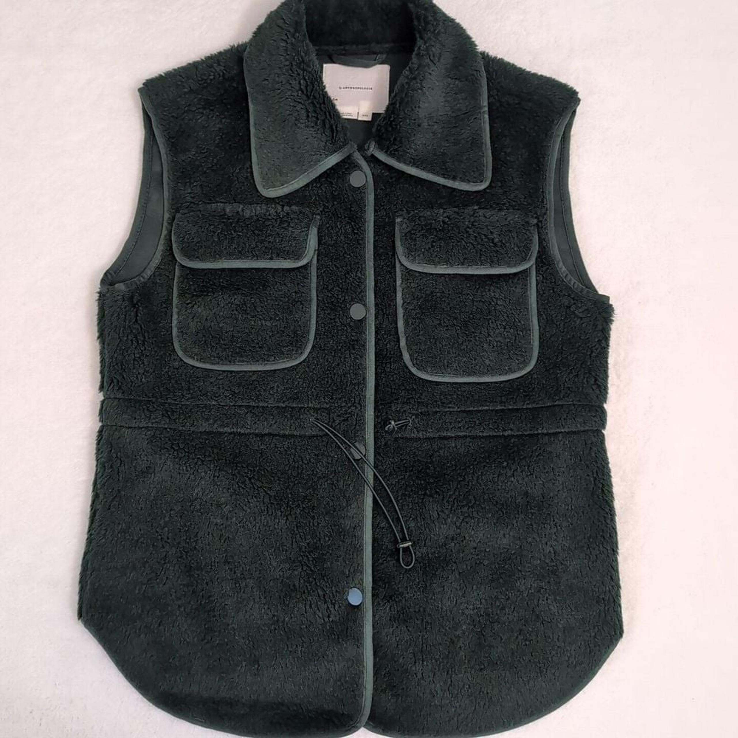 NEW Anthropologie Cozy Cinched Faux Shearling Vest Womens Size XXS Forest Green