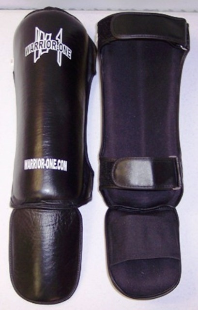 Leather Shin Instep Guards Pads - Black