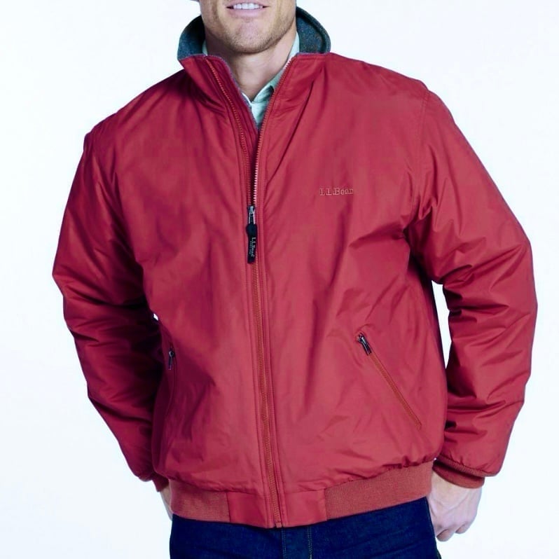 LL Bean Red Fleece Lined Warm Up Jacket Bomber Insulated Outdoor XL TALL