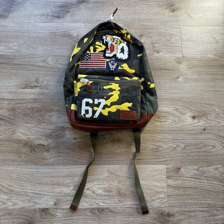 NWT Polo Ralph Lauren Tiger-Patch Camo Canvas Backpack MSRP 225