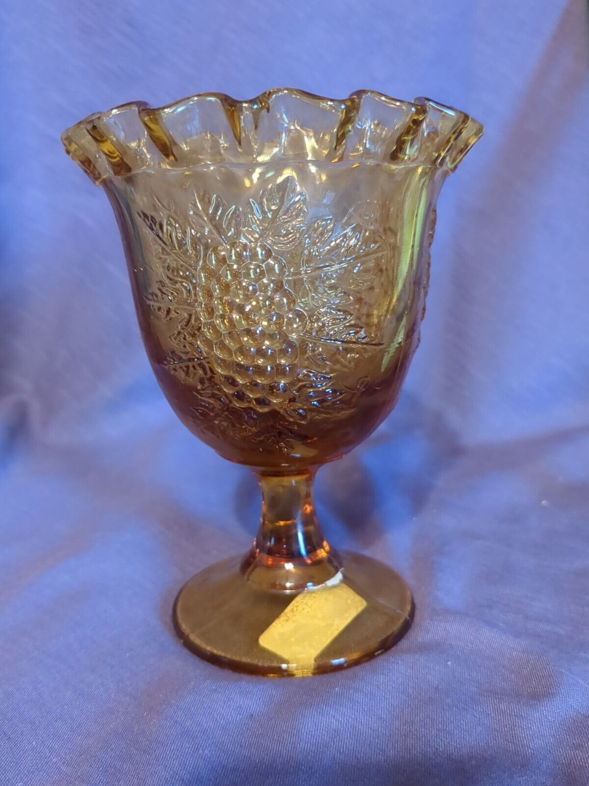 VTG MID-CENTURY RETRO AMBER Fayette Glass Company Pedestal Compote /Vase Grapes