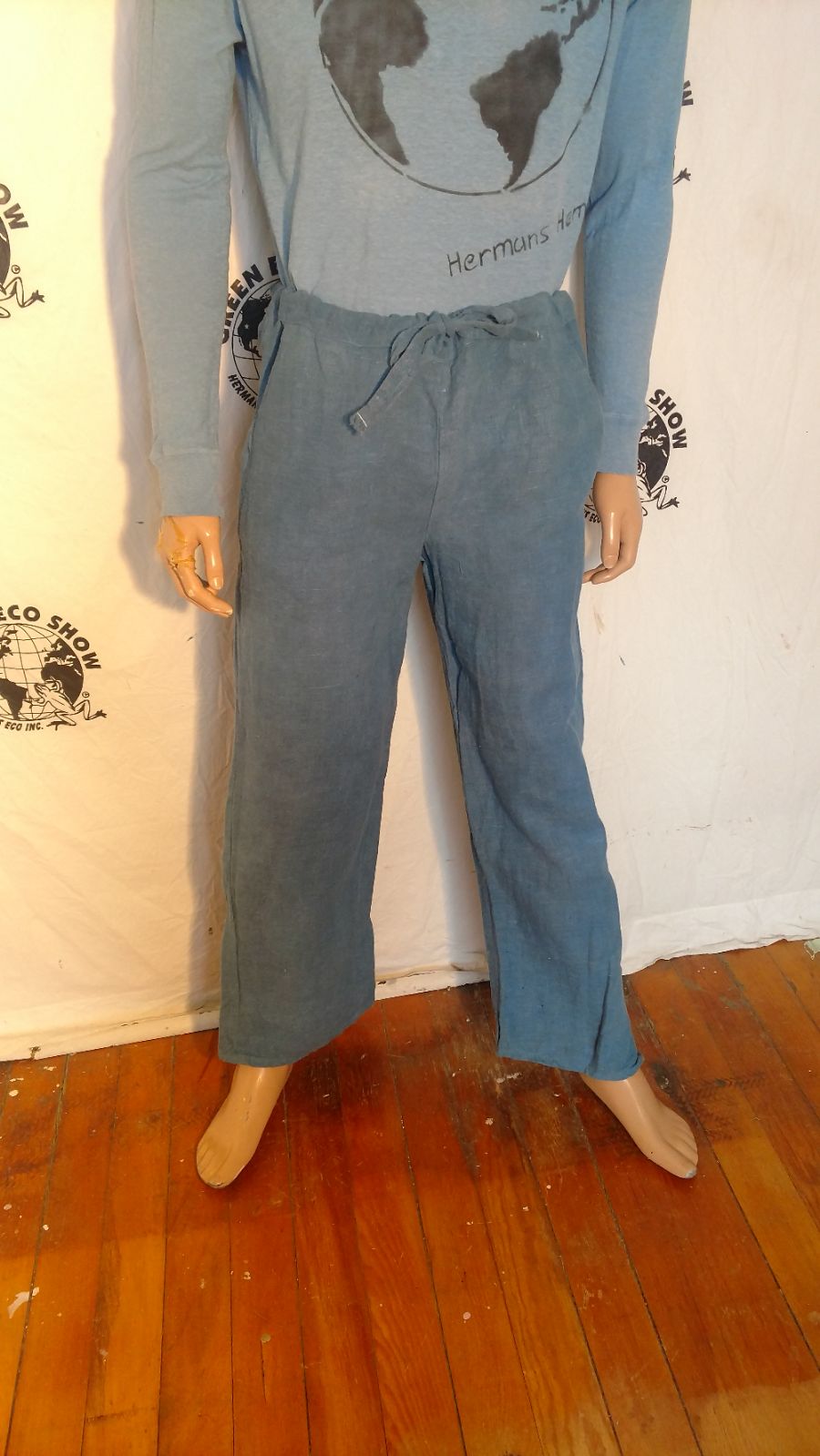 Hermans Hemp Mens drawstring pants M blu