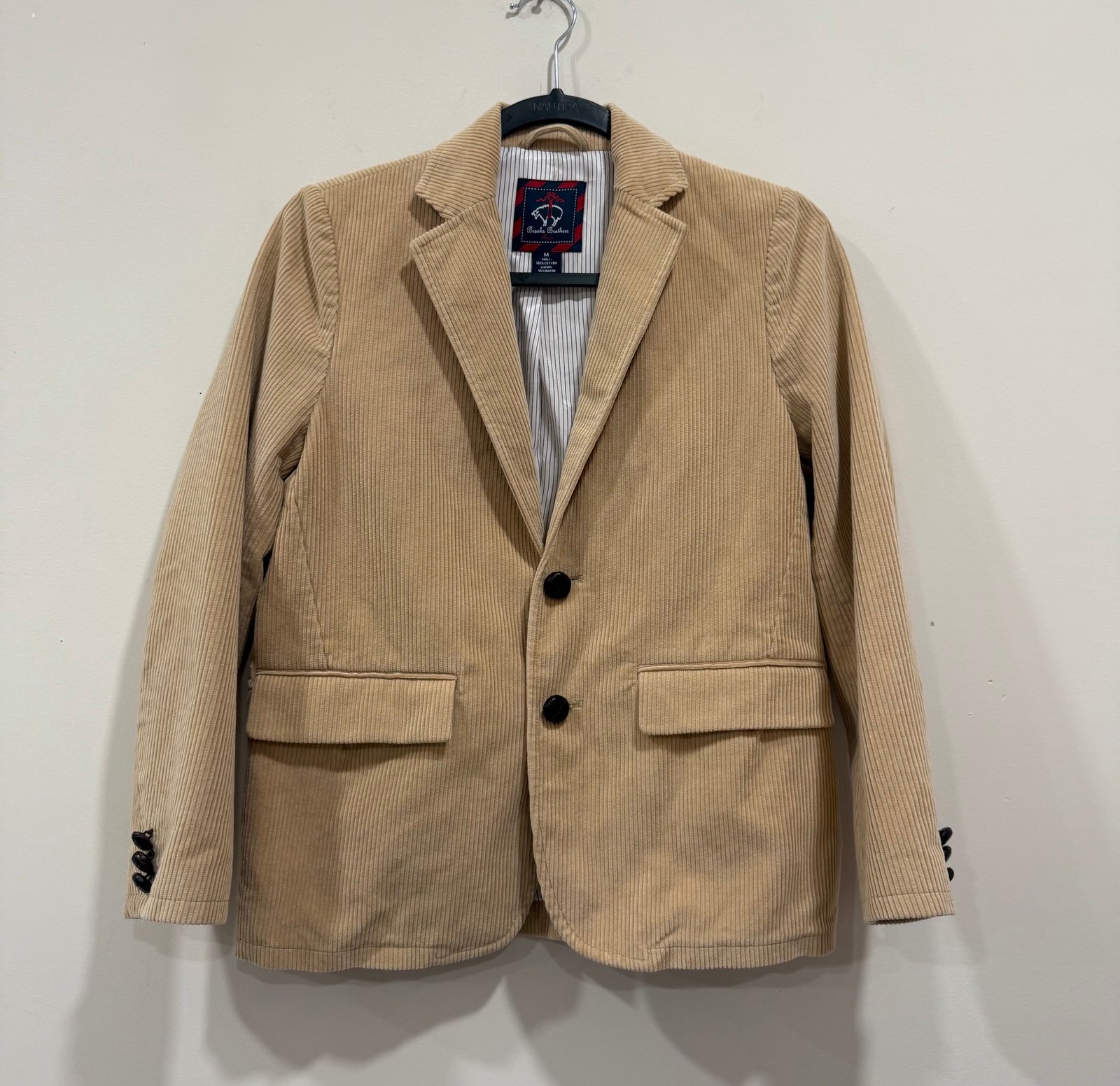 Brooks Brothers Boys Preppy Corduroy Single Breasted Blazer Size M Beige