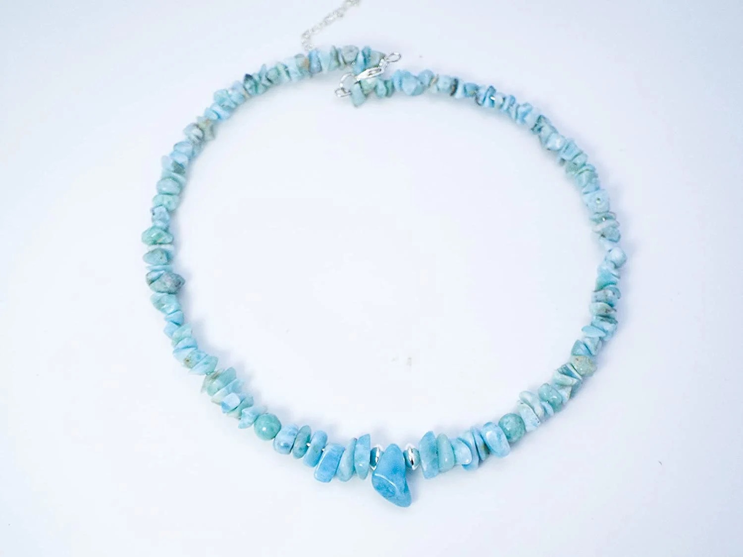 Cynthia Lynn STEFILIA'S STONE Sterling Silver Larimar Beaded Choker Necklace