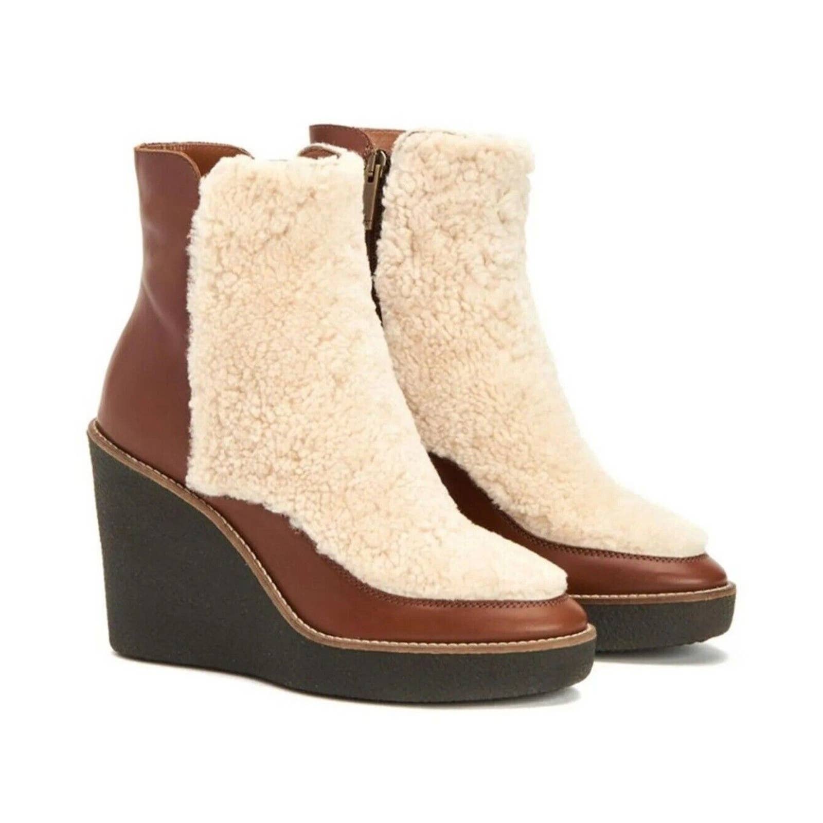 Aquatalia Violett Waterproof Designer Leather Shearling Ankle Bootie Brown 5.5