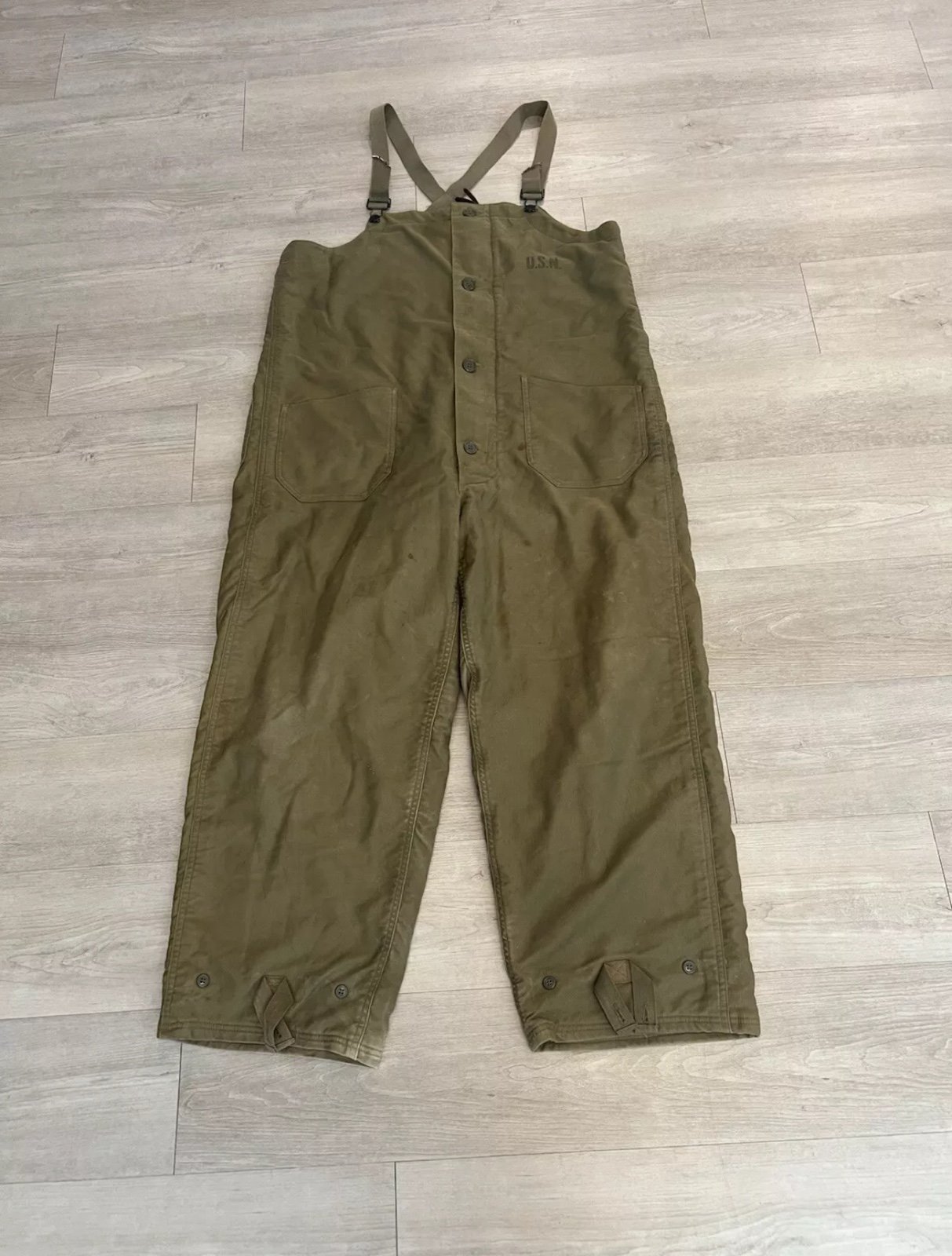 Vintage 40s 50s WW2 USN Navy Dept Contract Deck Bib Overalls Pants