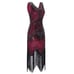 Flapper Great Gatsby 1920s Retro Tassel Fringe Sequin Red Dress L NEW