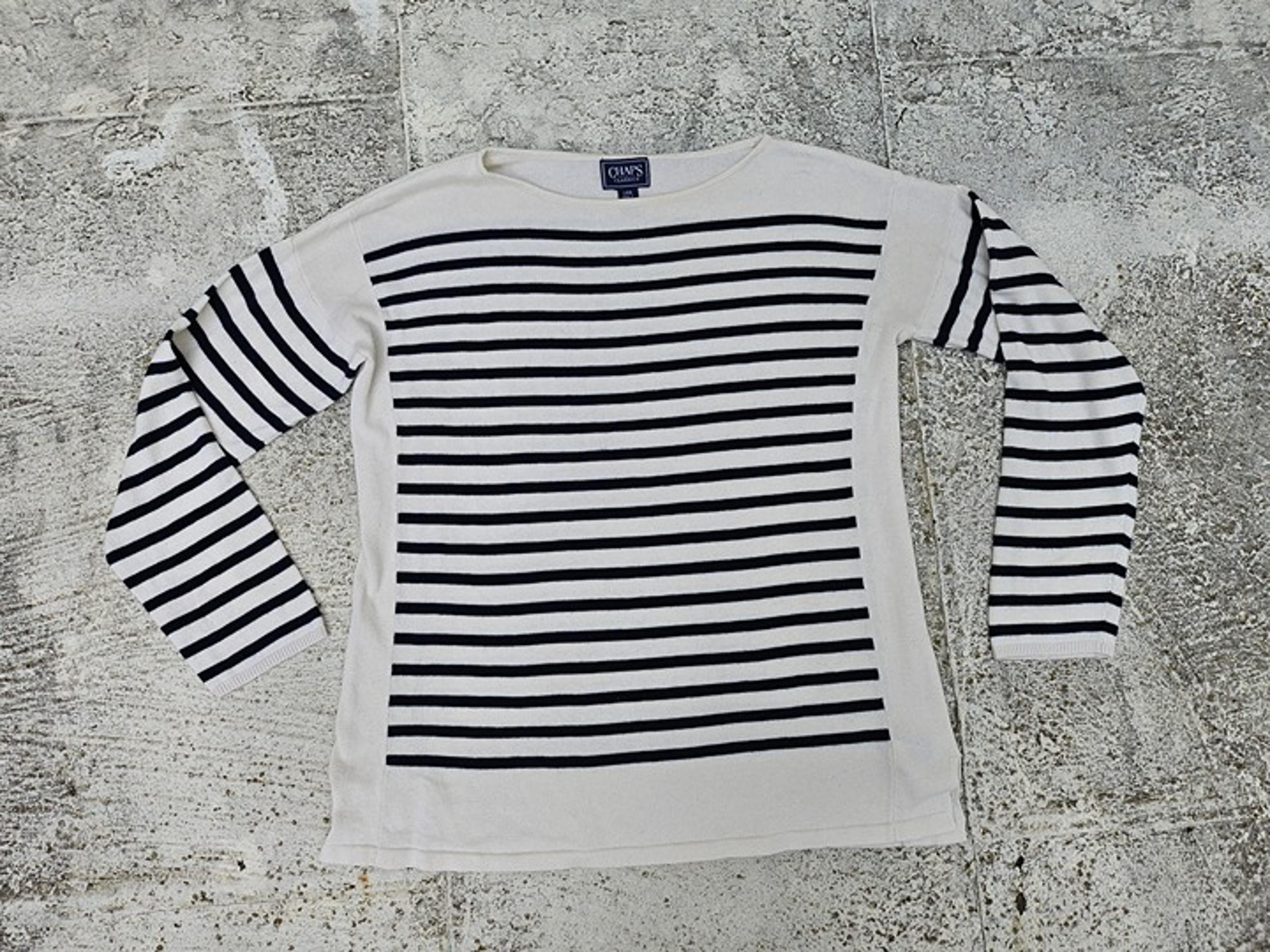Chaps Classic Women Sweater Long Sleeve Crew Neck Blue Striped Sweatshirt Size L