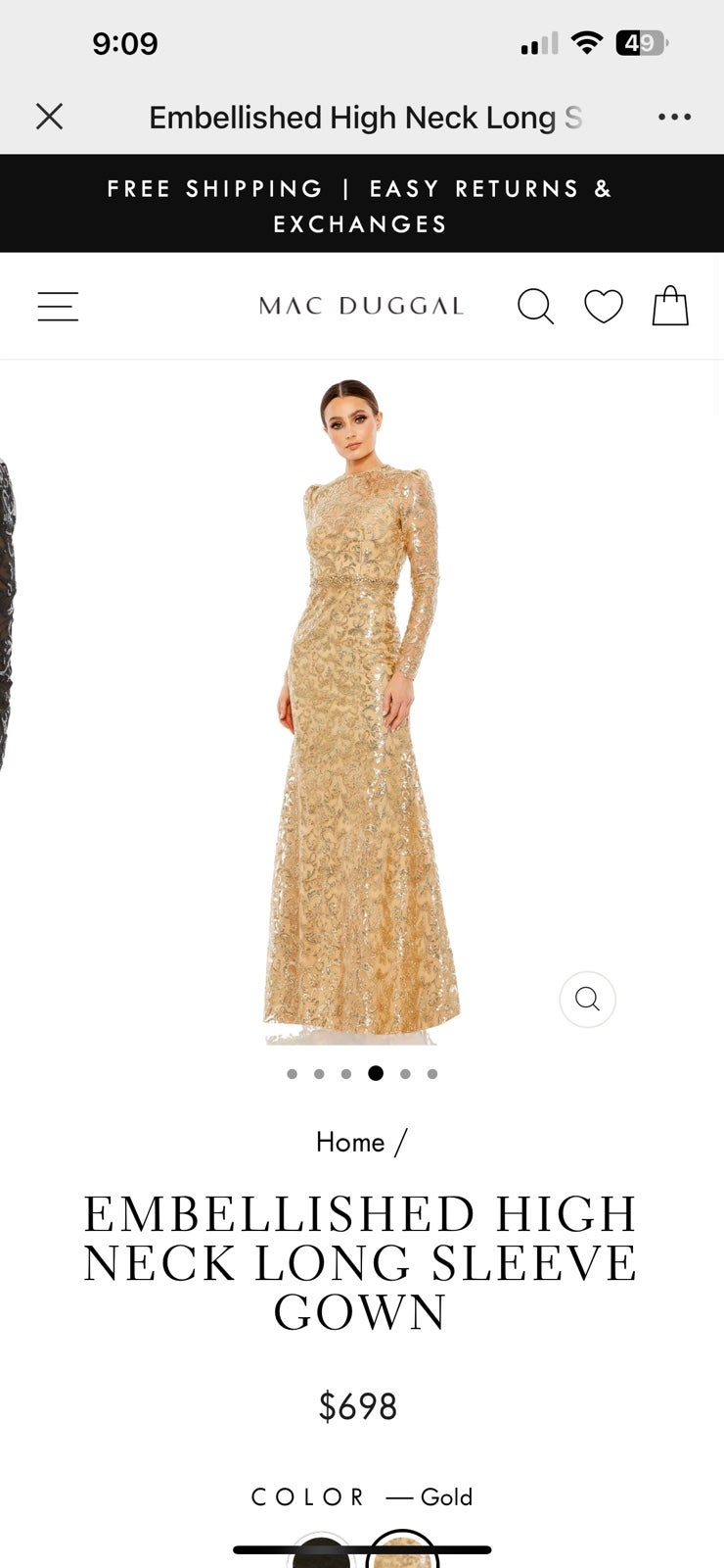 EMBELLISHED HIGH NECK LONG SLEEVE GOWN