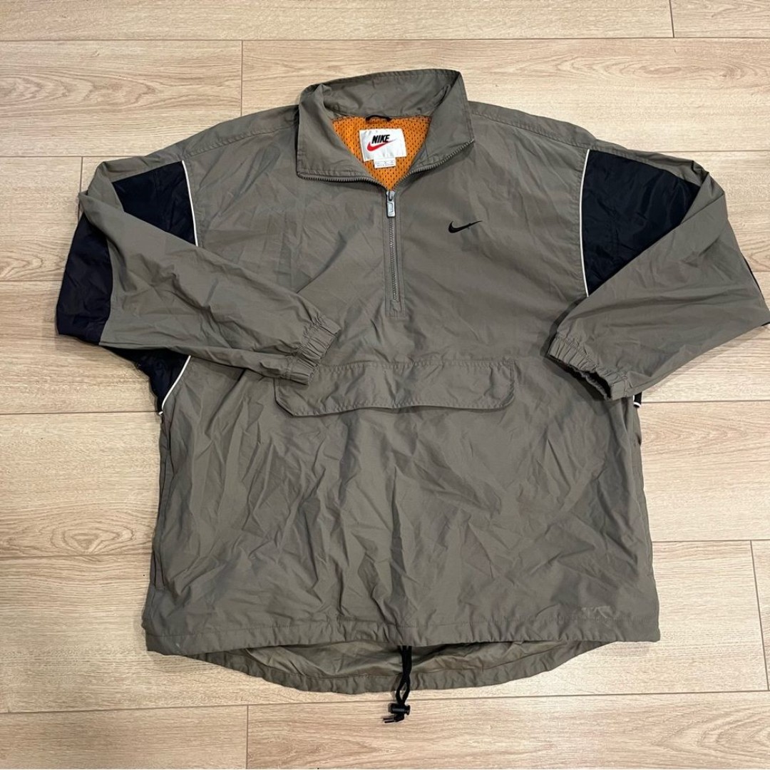 Vintage Nike Red Label Taupe Tan Black Half Zip Windbreaker Jacket Size XL