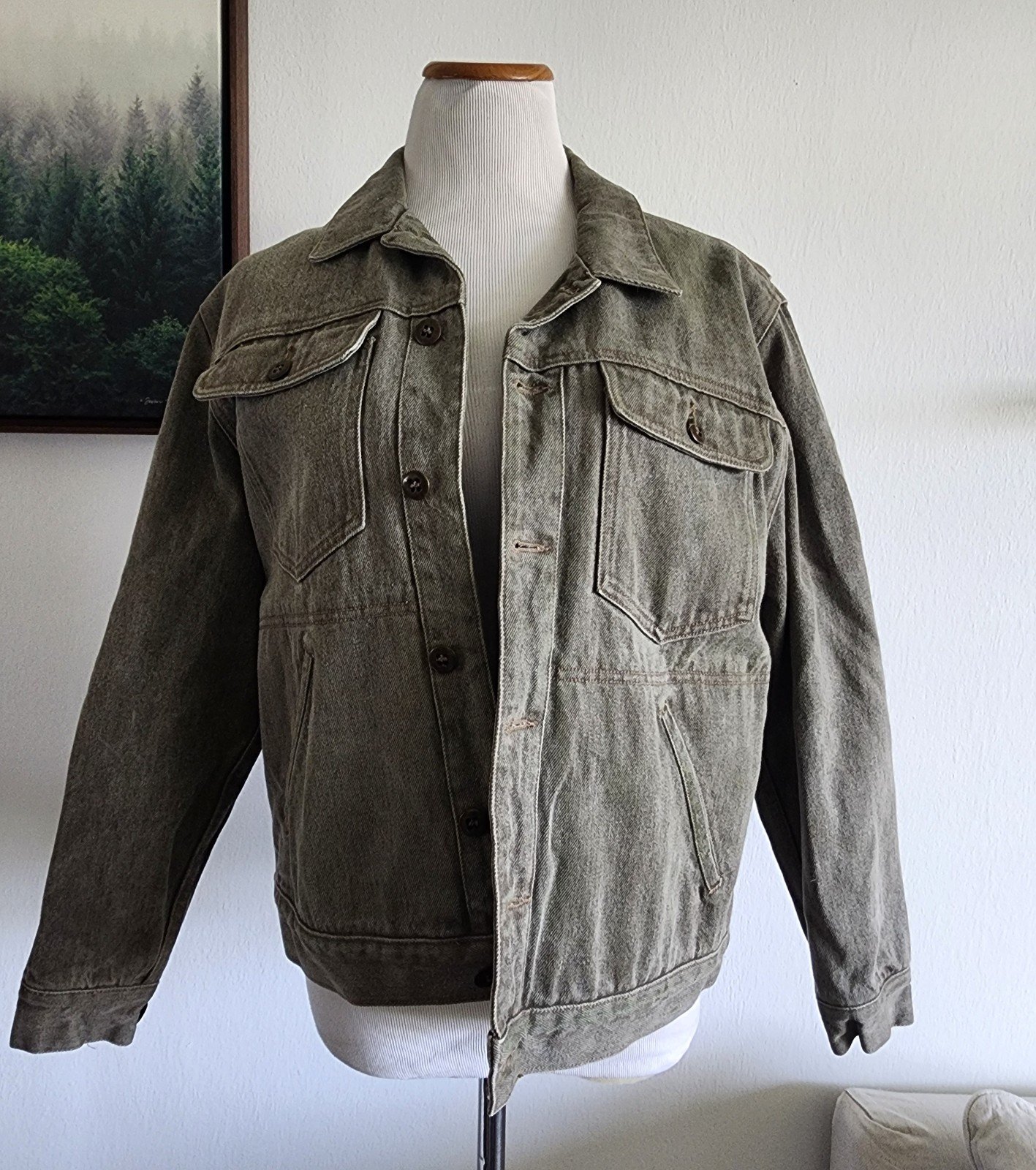 Vintage Banana Republic Denim Jean Jacket Gray 100% Cotton Flannel Lined Sz L