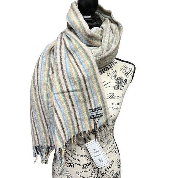 Vintage NEW Christina Chiti Pure New Wool Large Scarf Shawl Wrap Striped 72X20