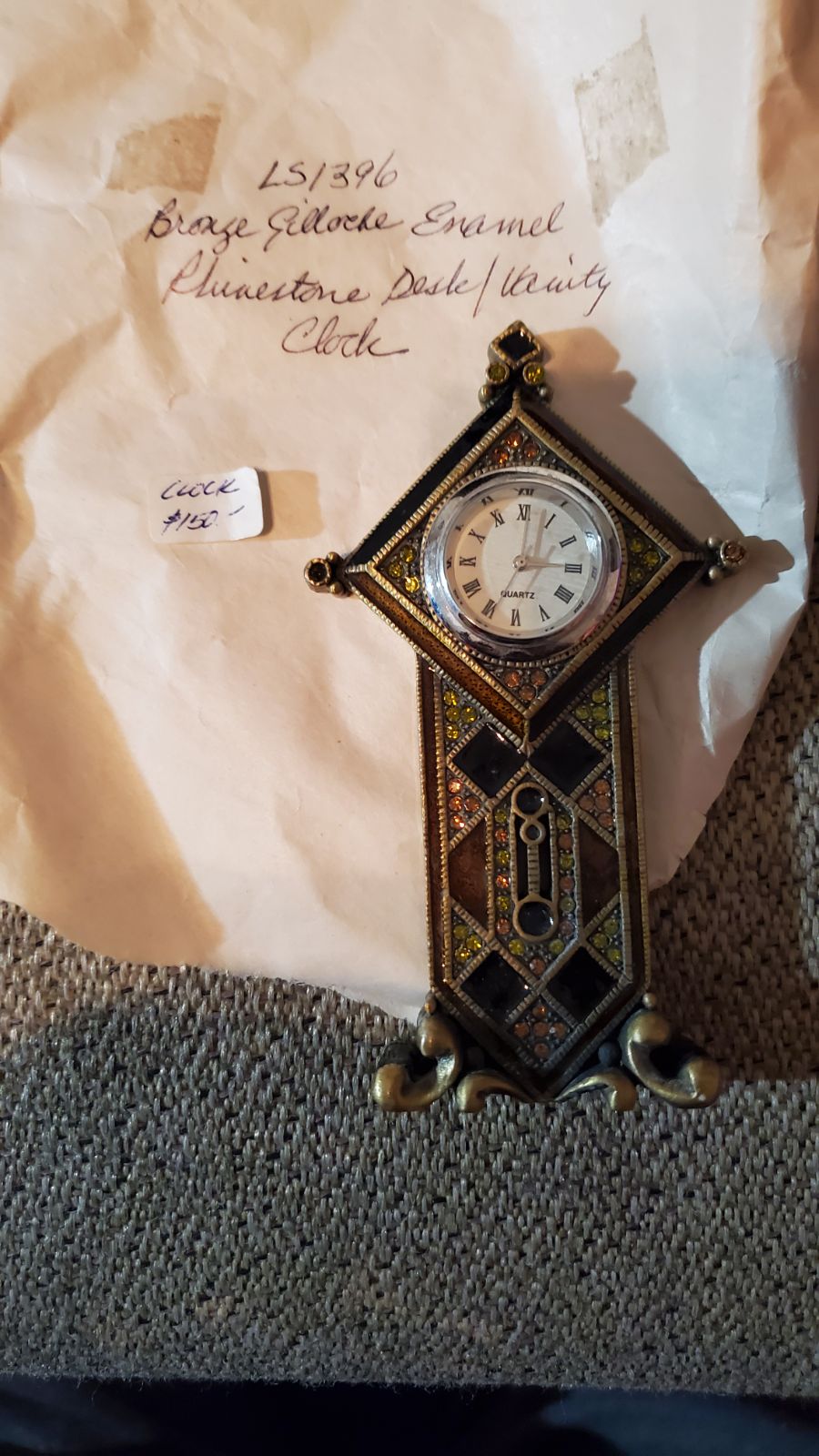 Bronze Rhinestone Enamel Desk Clock