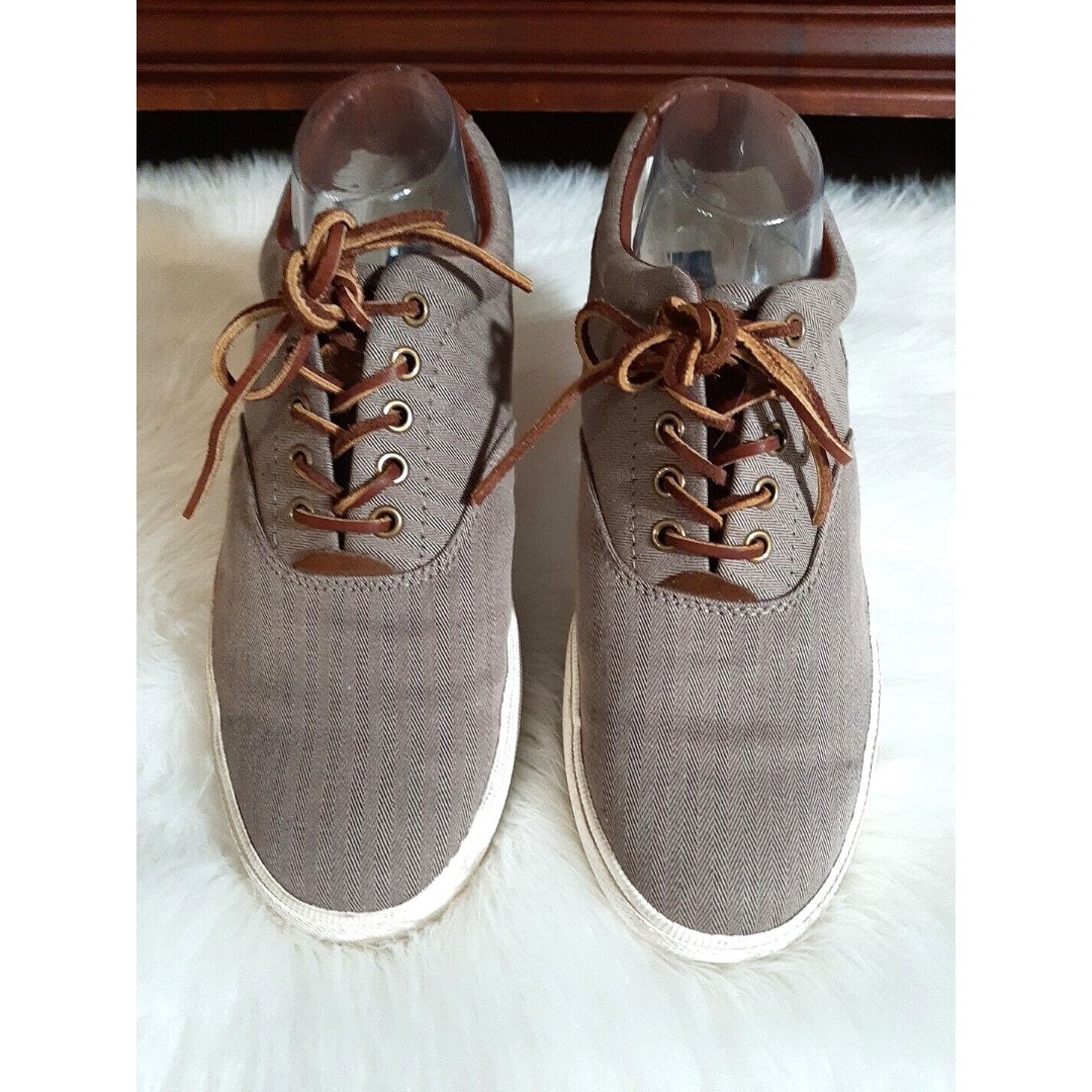 POLO Ralph Lauren Vaughn Mens 9.5D Chambray Herringbone Suede Sneaker Logo Brown