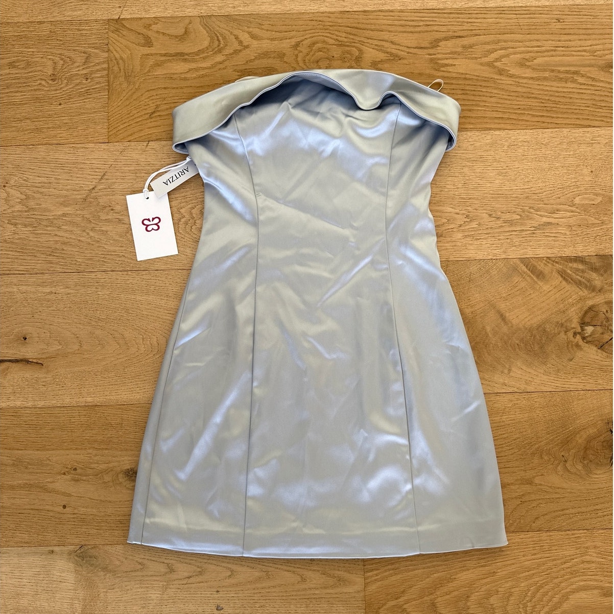 Aritzia - Sunday Best Shimmer Satin Tube Dress in Silver Blue