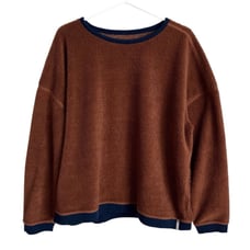 Patagonia Women’s Shearling Fleece Pullover Reversible Brown Navy Gorpcore XL