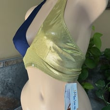 PRO Cheerleader NFL NBA Dance Halter Top Yellow + Blue Spandex Adult S NWT