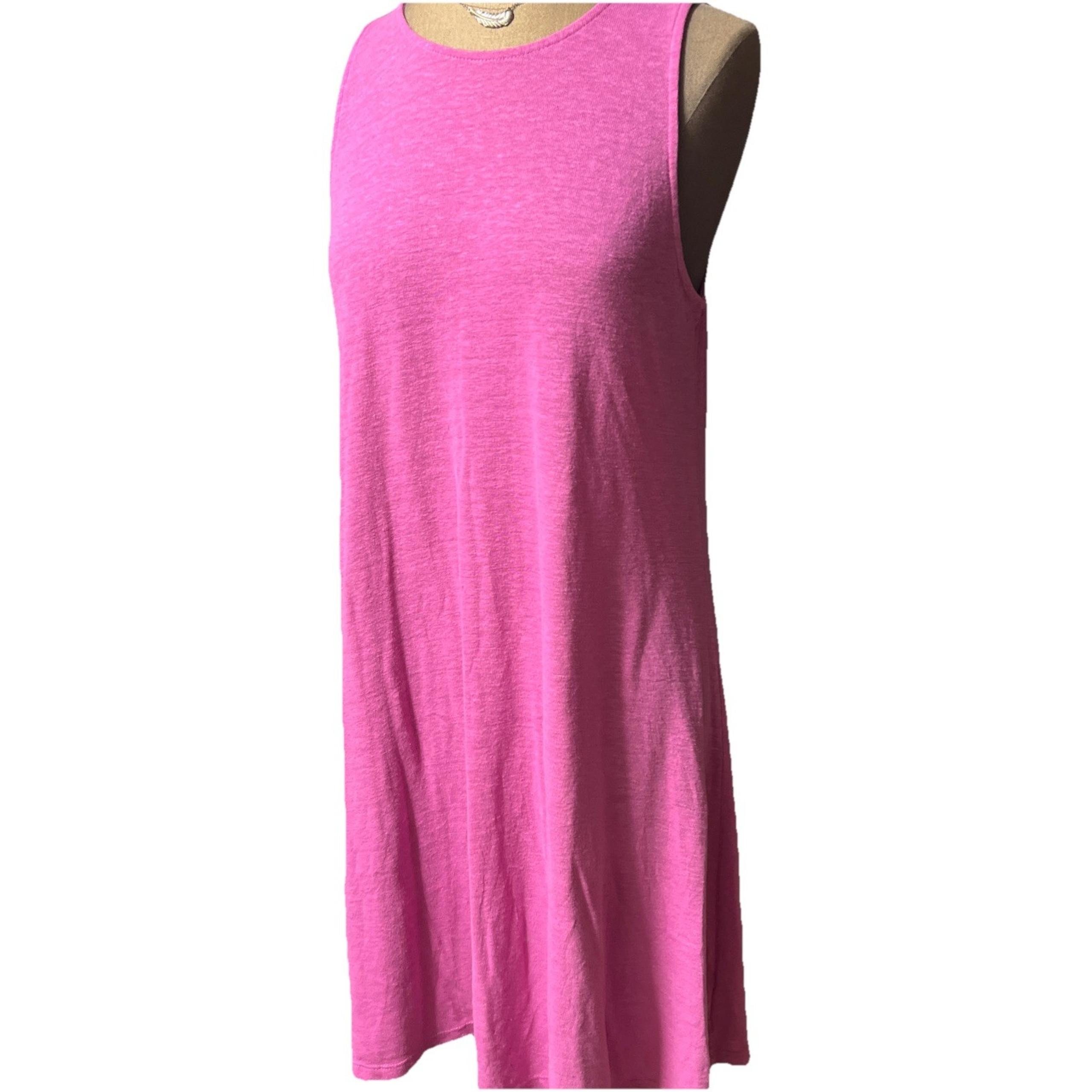 Linen Pink Sleeveless Swing Dress LG, Breathable Soft