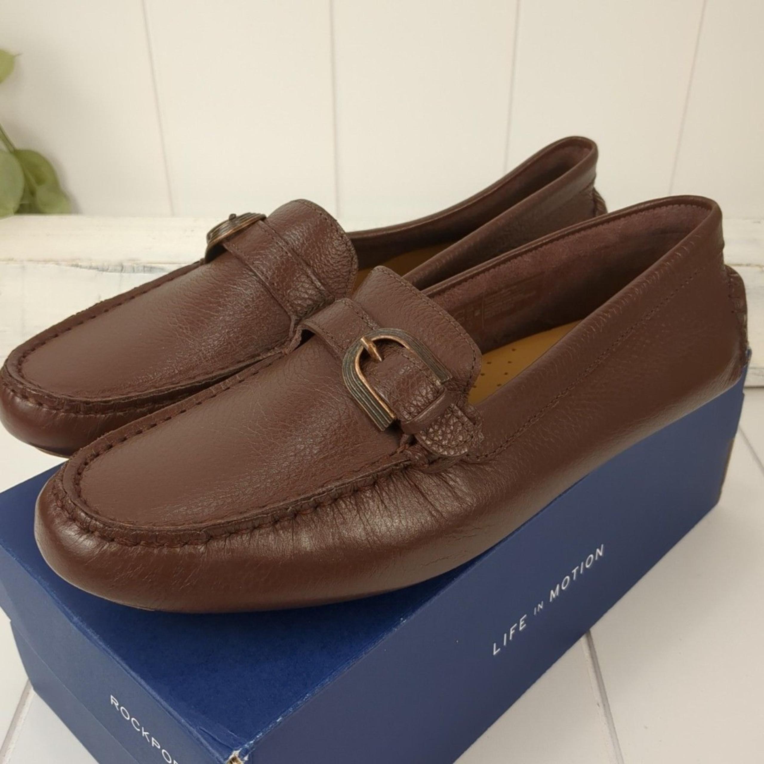 Rockport Bayview Brown Leather Ring Loafer Women's 9 NEW Textured Grip Moc