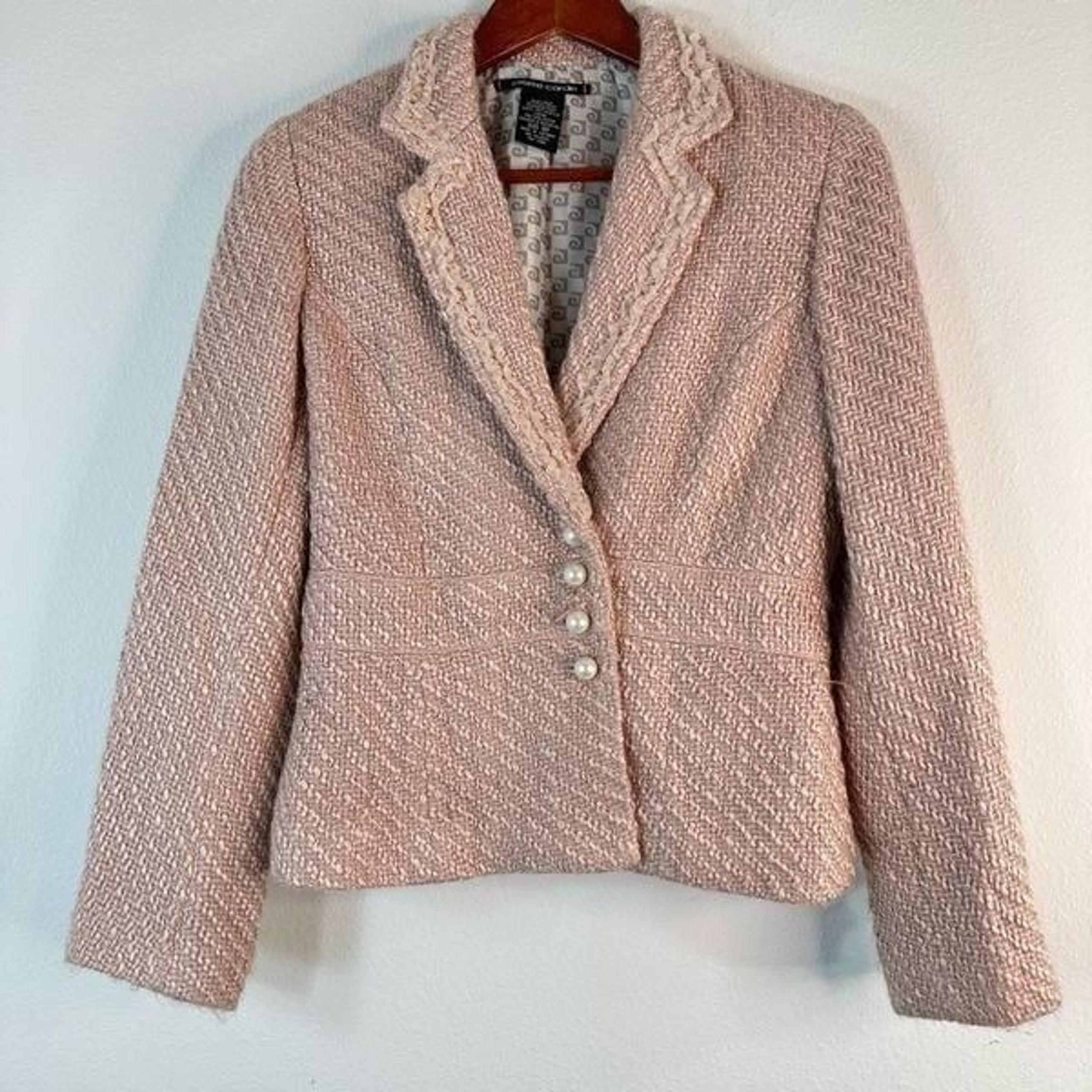 Vintage Y2K Pierre Cardin Pink Tweed Blazer Women’s 8P Preppy Coquette Pearls