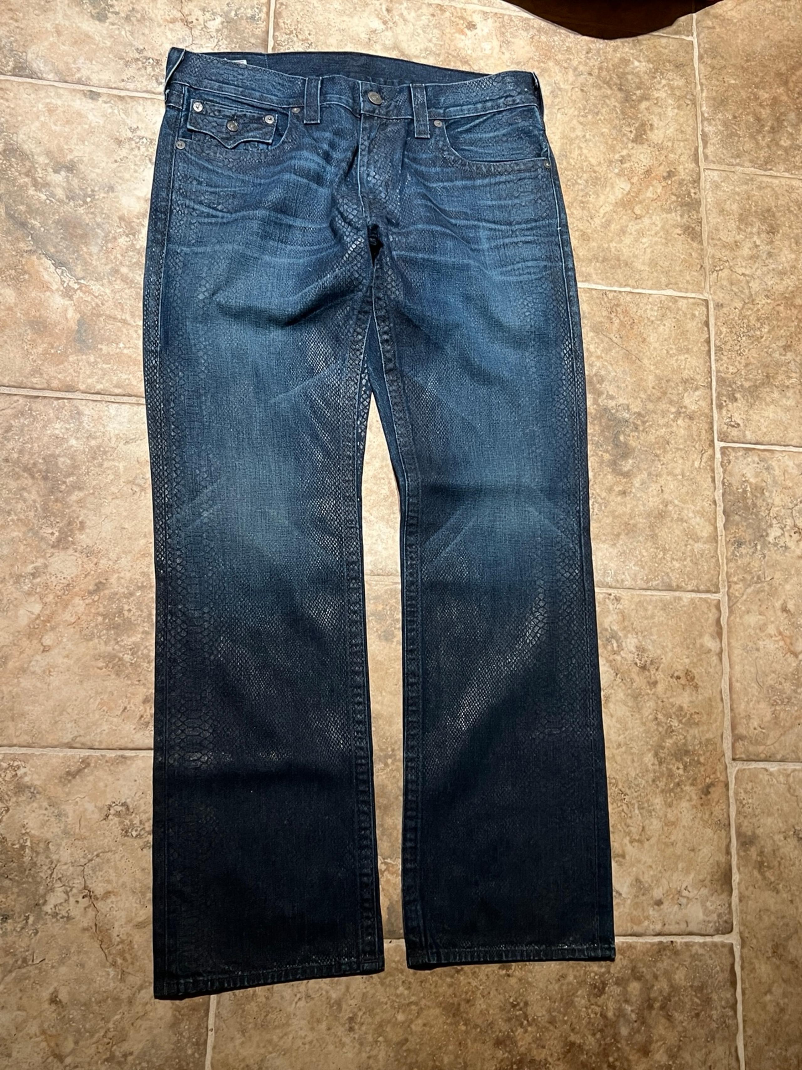 True Religion Men's 36x34 Billy Straight Leg Jeans  Made in USA SNAKESKIN