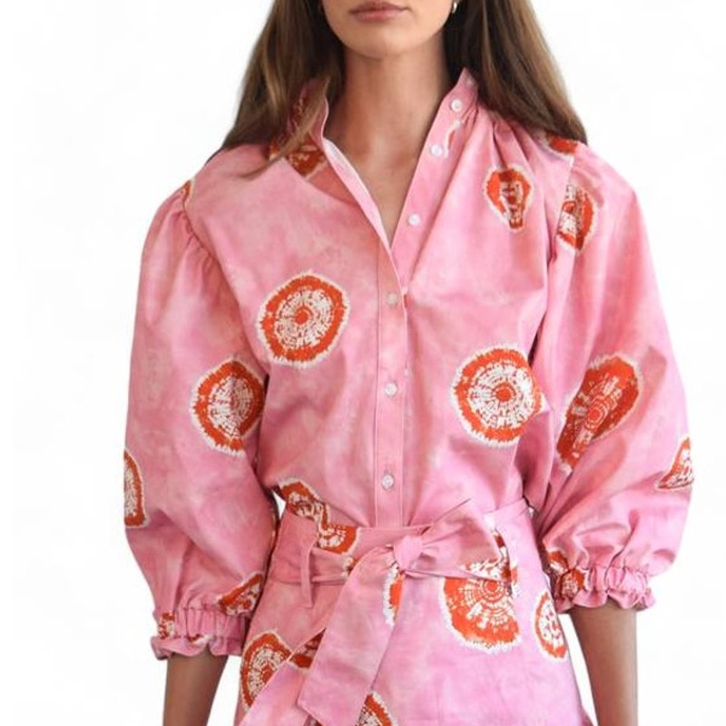 Never A Wallflower Elastic Collar Top Tie Dye Pink Orange Small SnNEW NWT