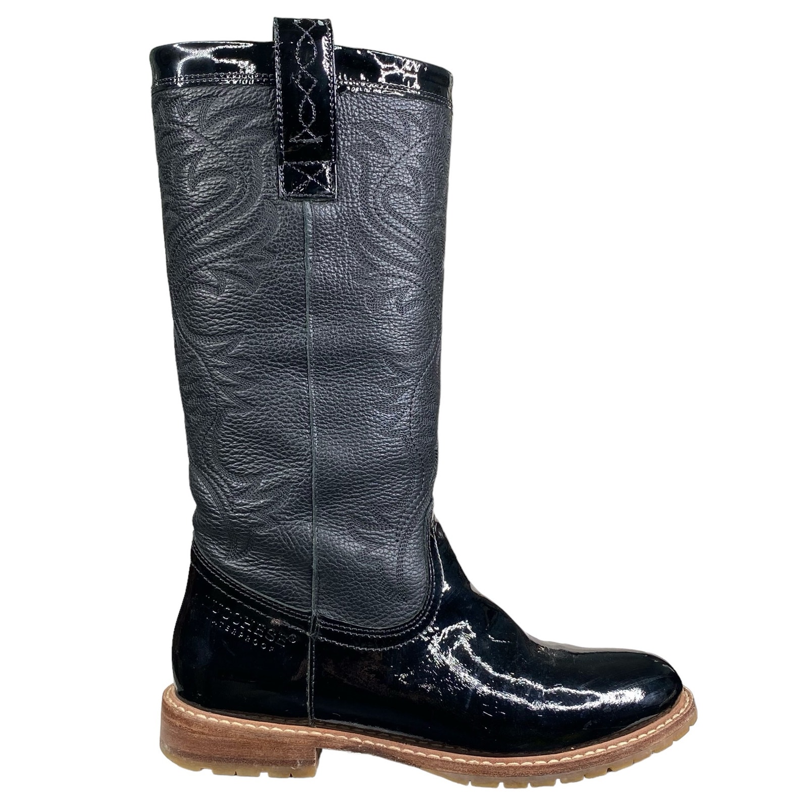 Lucchese Women's Black Patent Leather Waterproof Western Riding Boot Size 6.5