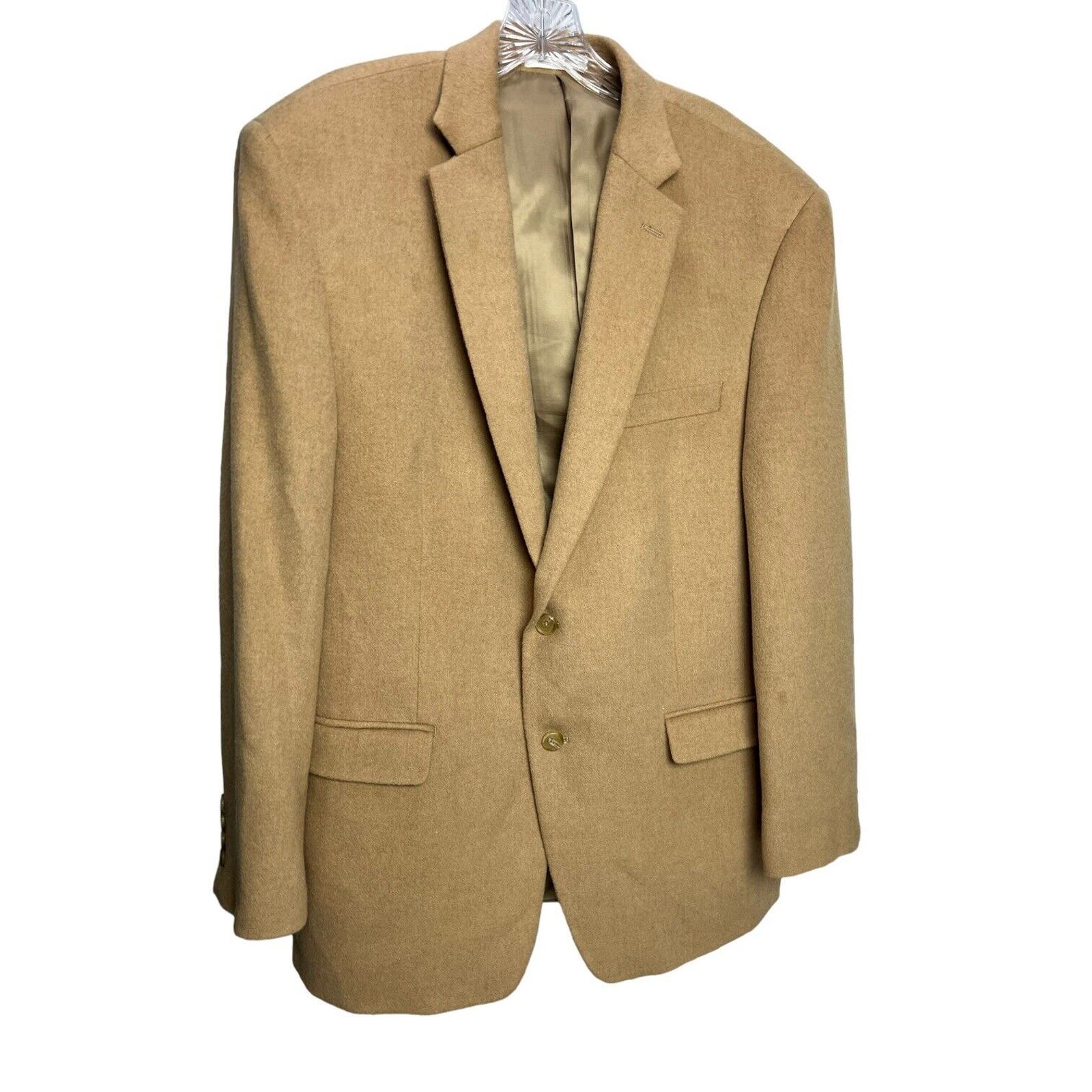 Lauren Ralph Lauren Mens Camel Hair Blazer Jacket Size 44R Beige Faux Pockets