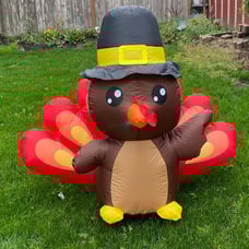 4FT Tall Thanksgiving Inflatables Turkey Baby in Hat with Built-in LEDs