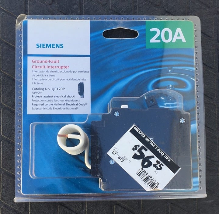 Siemens 20A 1-Pole GFCI Breaker, #QA120P